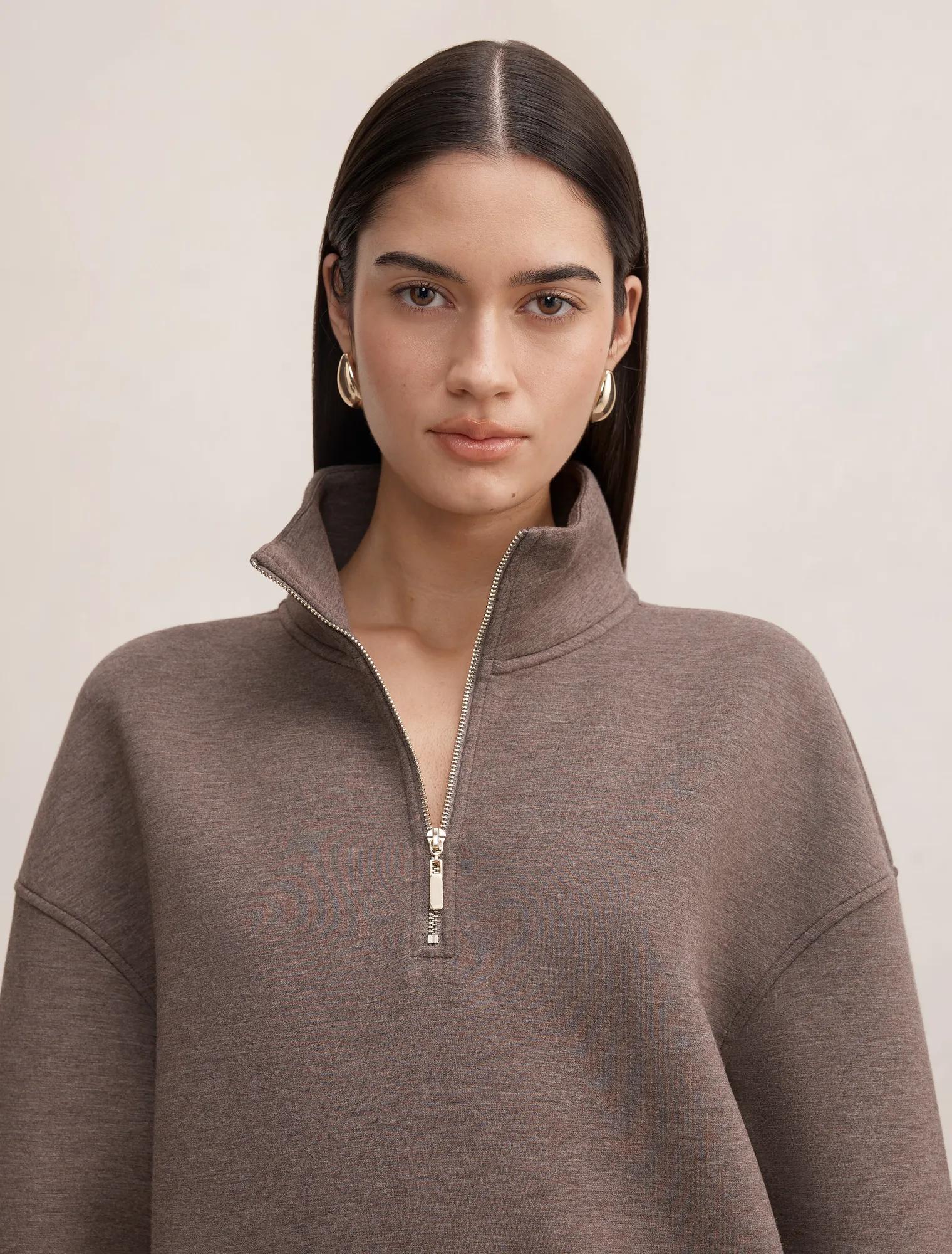 Hattie Zip Front Lounge Jumper Mocha Marle