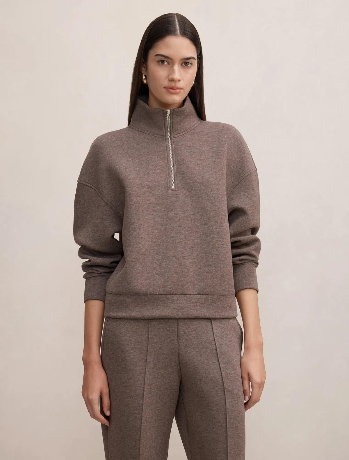 Hattie Zip Front Lounge Jumper Mocha Marle