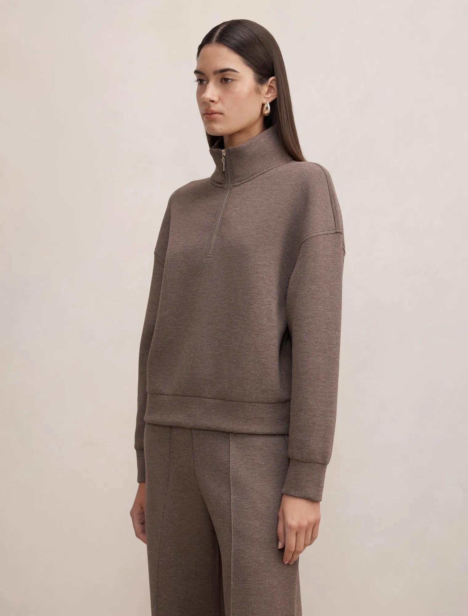 Hattie Zip Front Lounge Jumper Mocha Marle