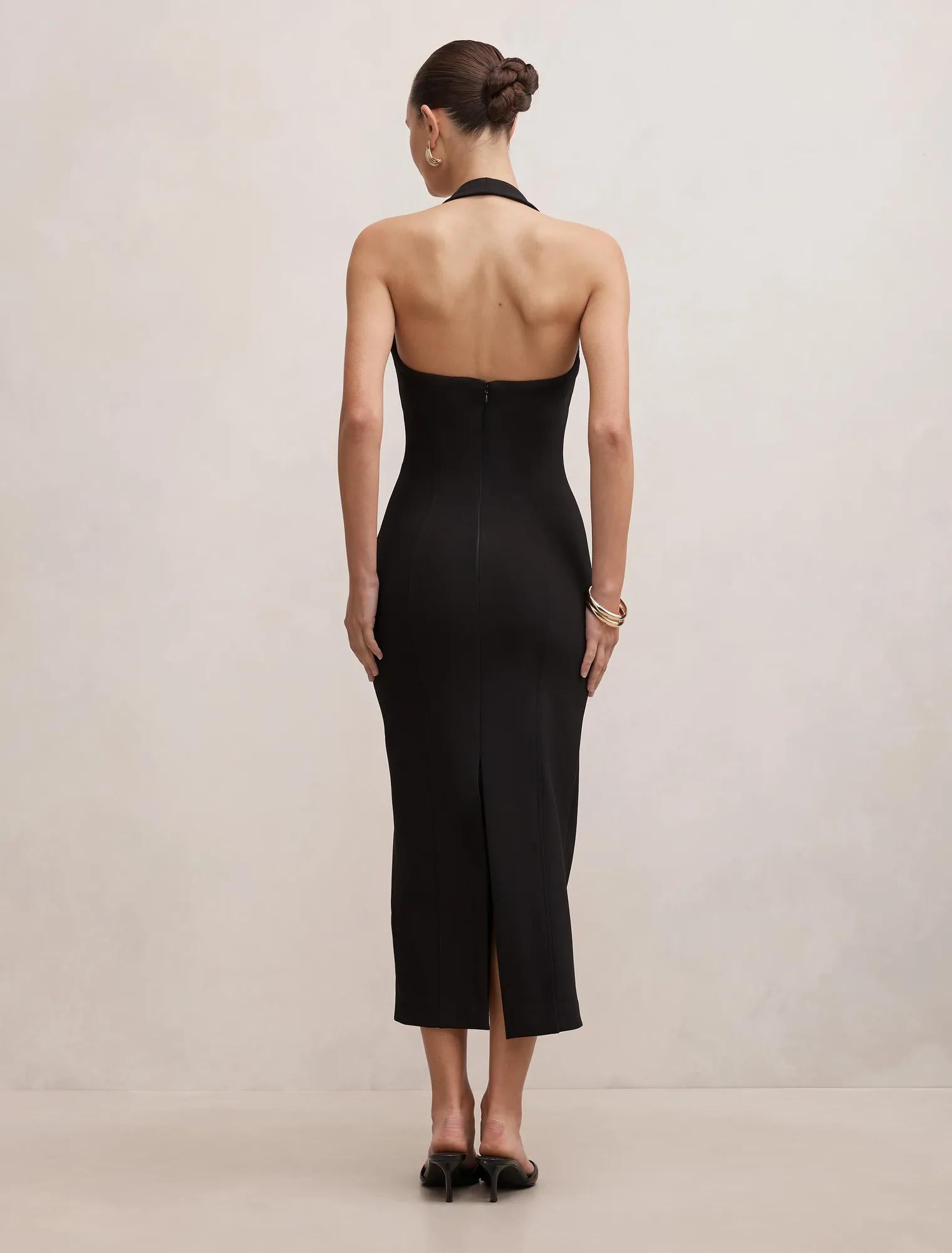 Gina Halter Bodycon Midi Dress Black