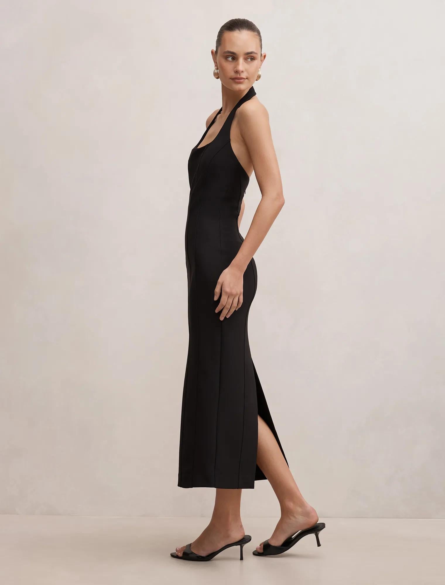 Gina Halter Bodycon Midi Dress Black