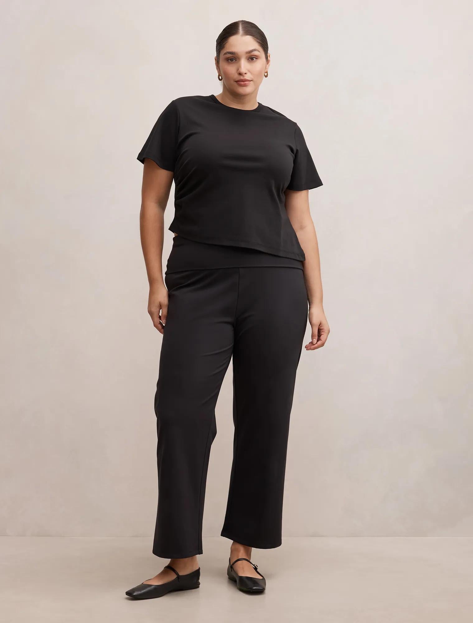Wren Curve Fold Waist Wide Leg Pants Black
