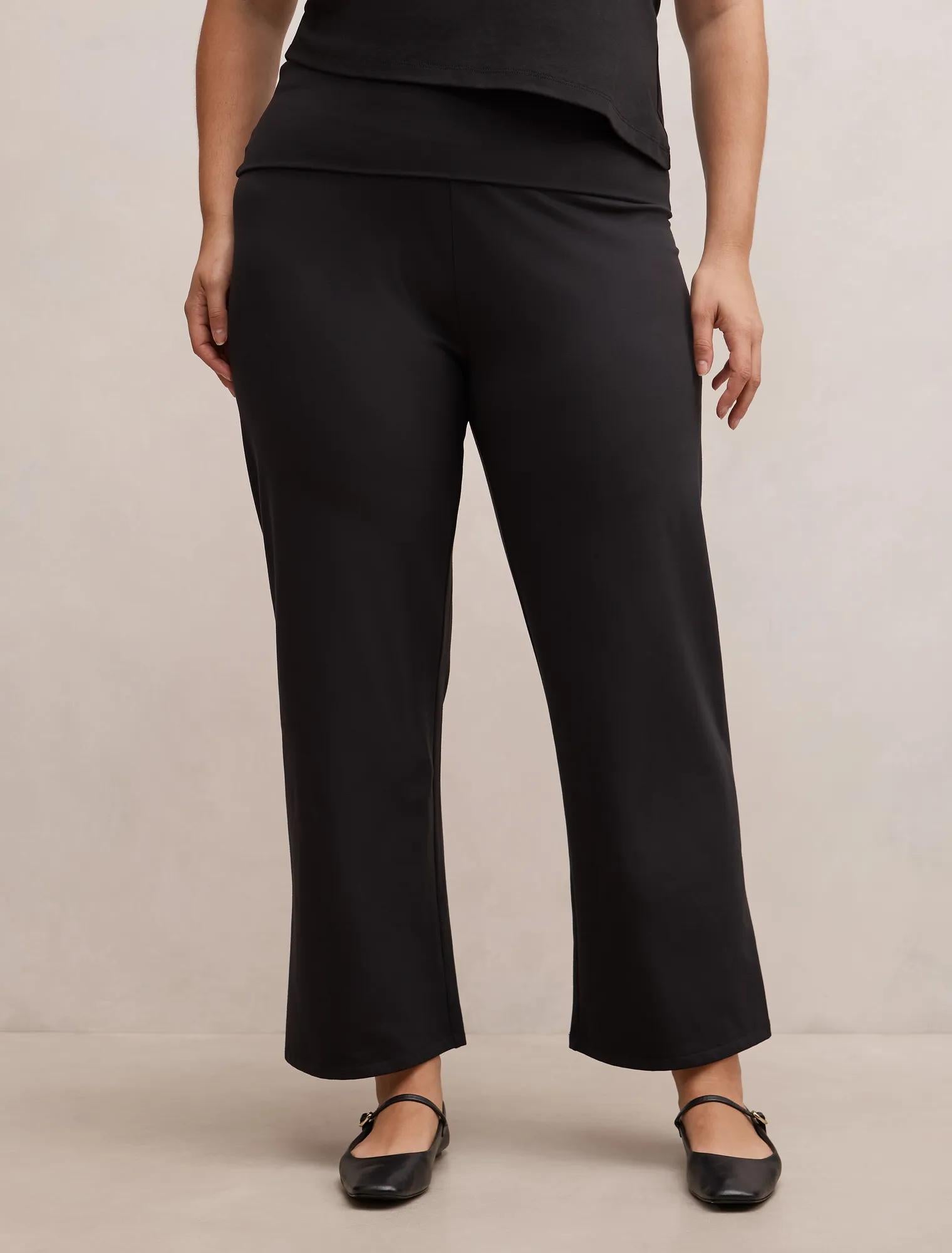 Wren Curve Fold Waist Wide Leg Pants Black
