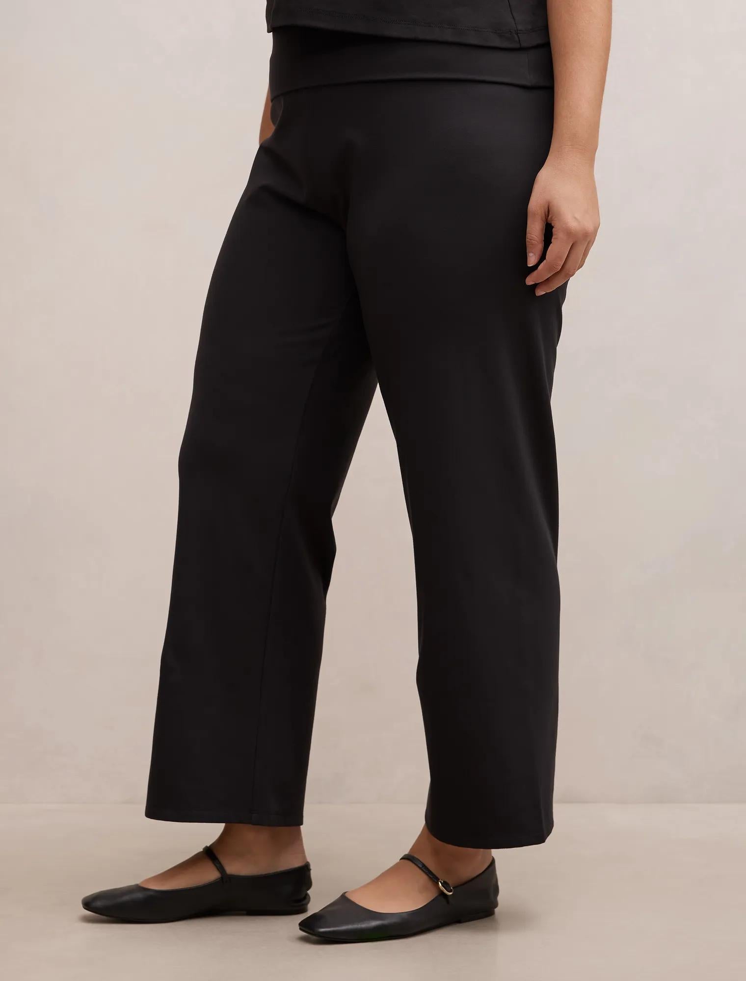 Wren Curve Fold Waist Wide Leg Pants Black