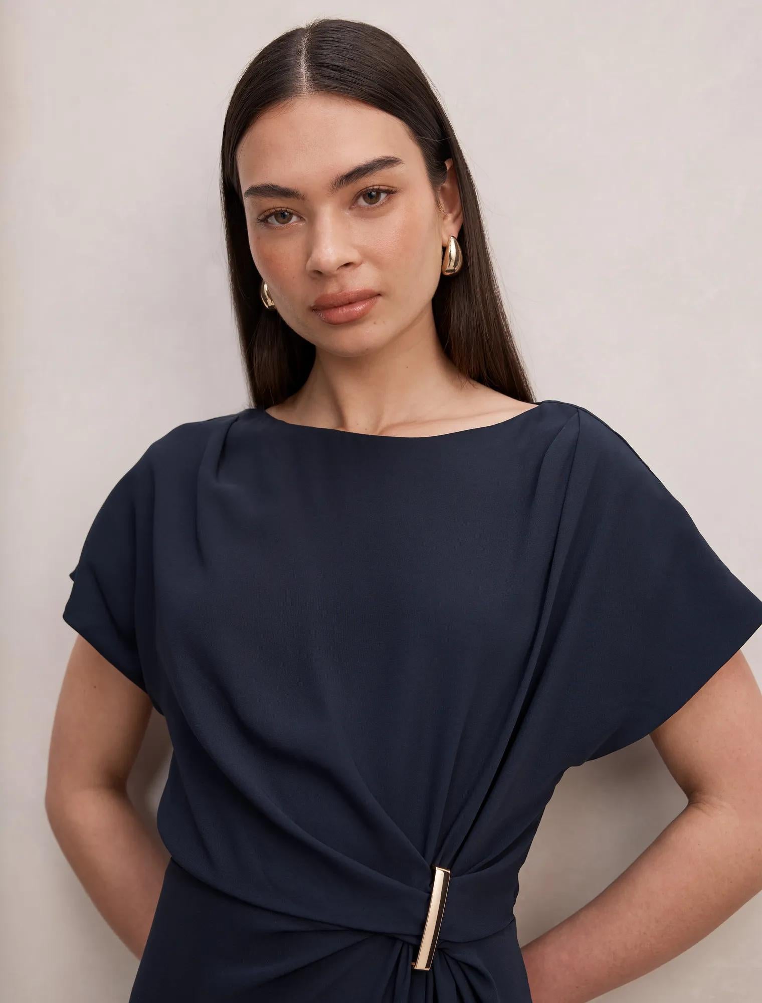 Wren Hardware Detail Midi Dress Navy