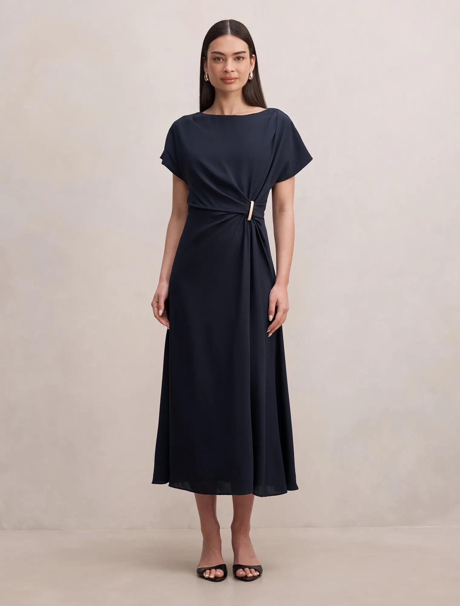 Wren Hardware Detail Midi Dress Navy