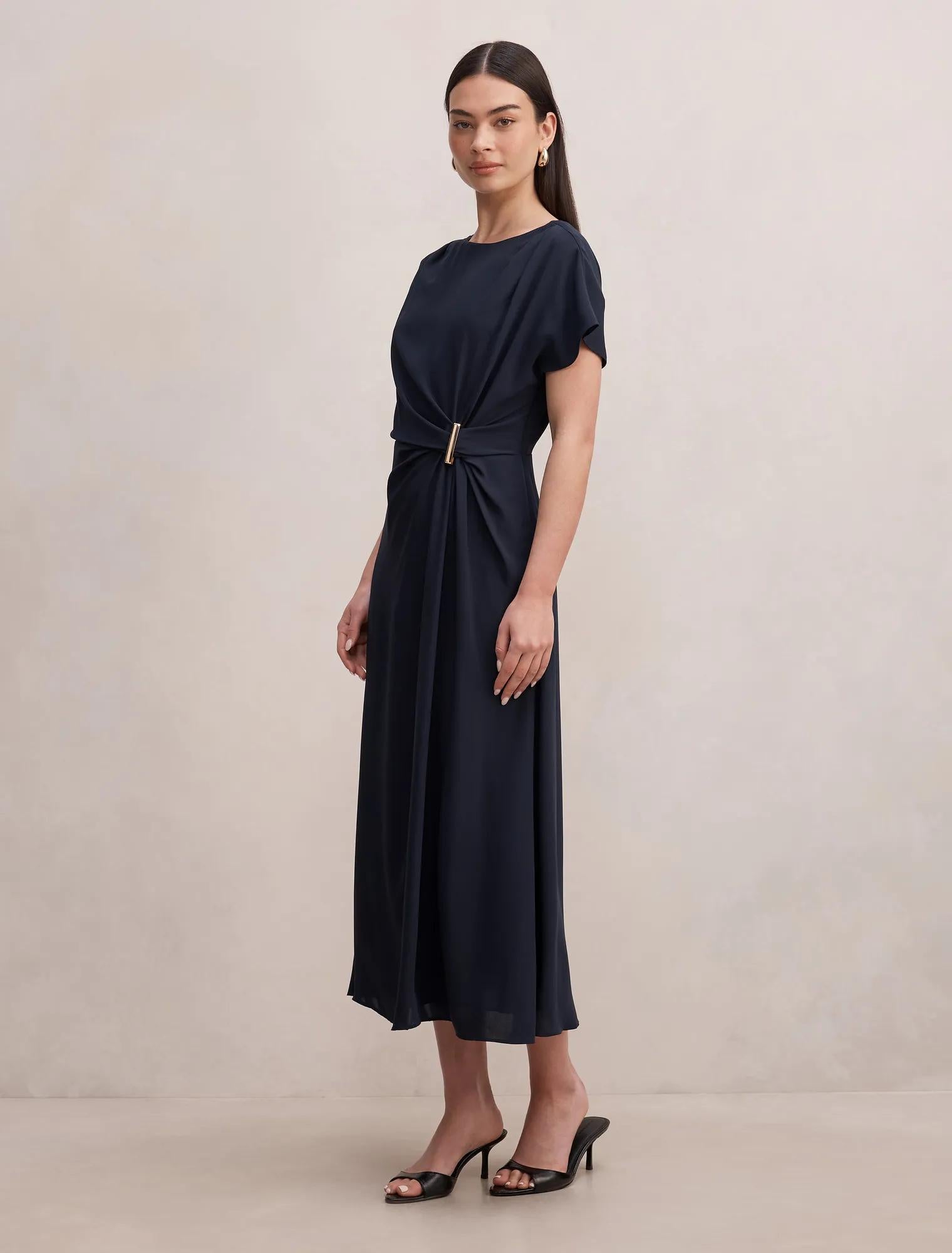 Wren Hardware Detail Midi Dress Navy