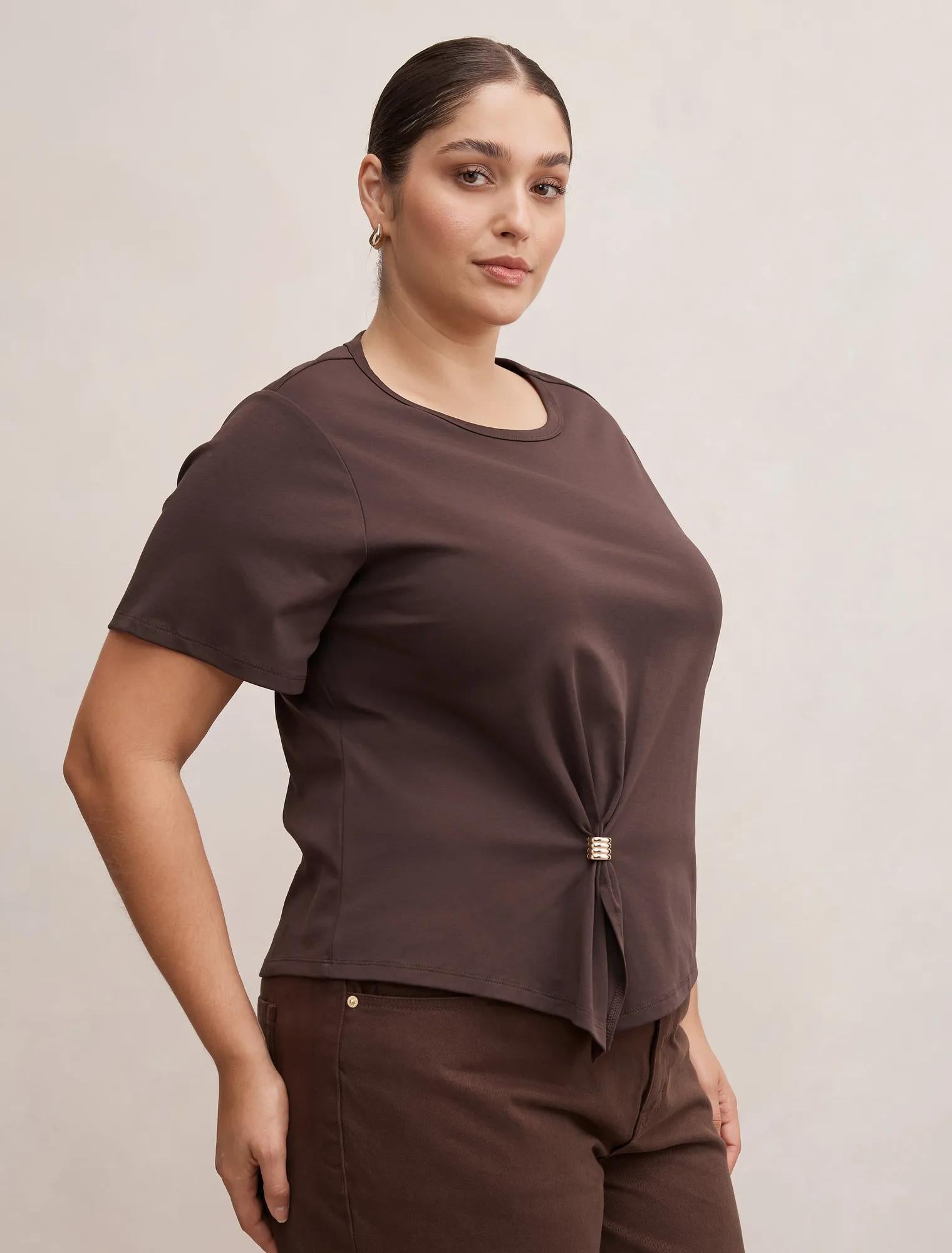 Lani Curve Hardware Detail Tee Dark Chocolate