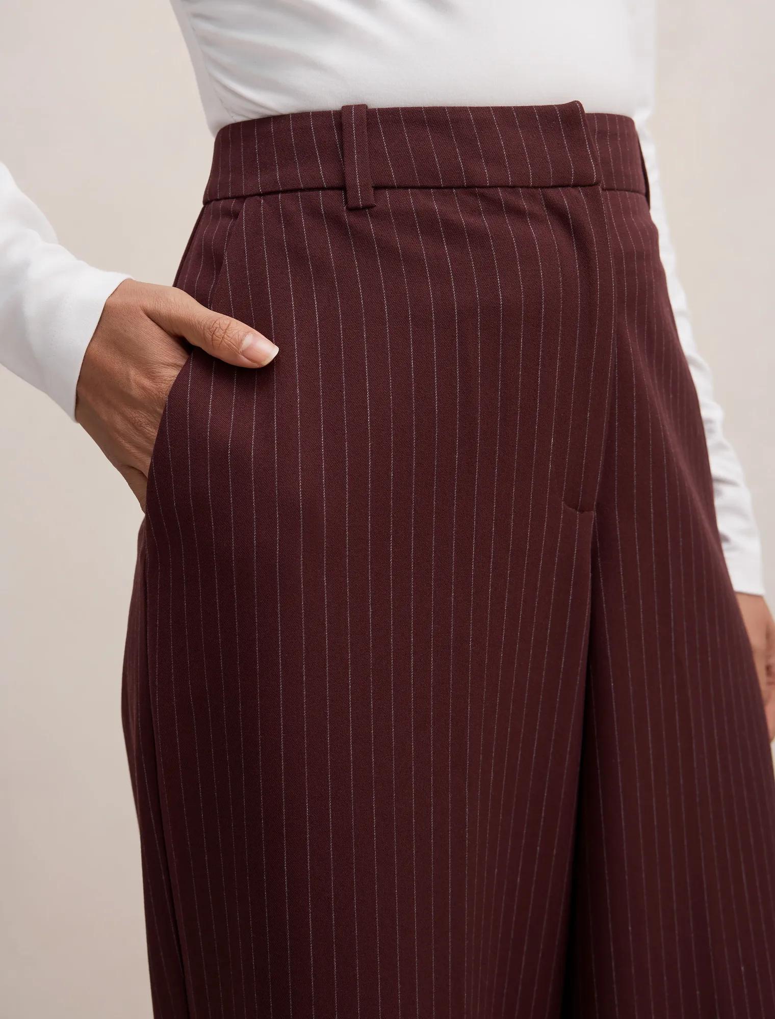 Paloma Petite Pinstripe Wide Leg Pants Berry Pinstripe Suit