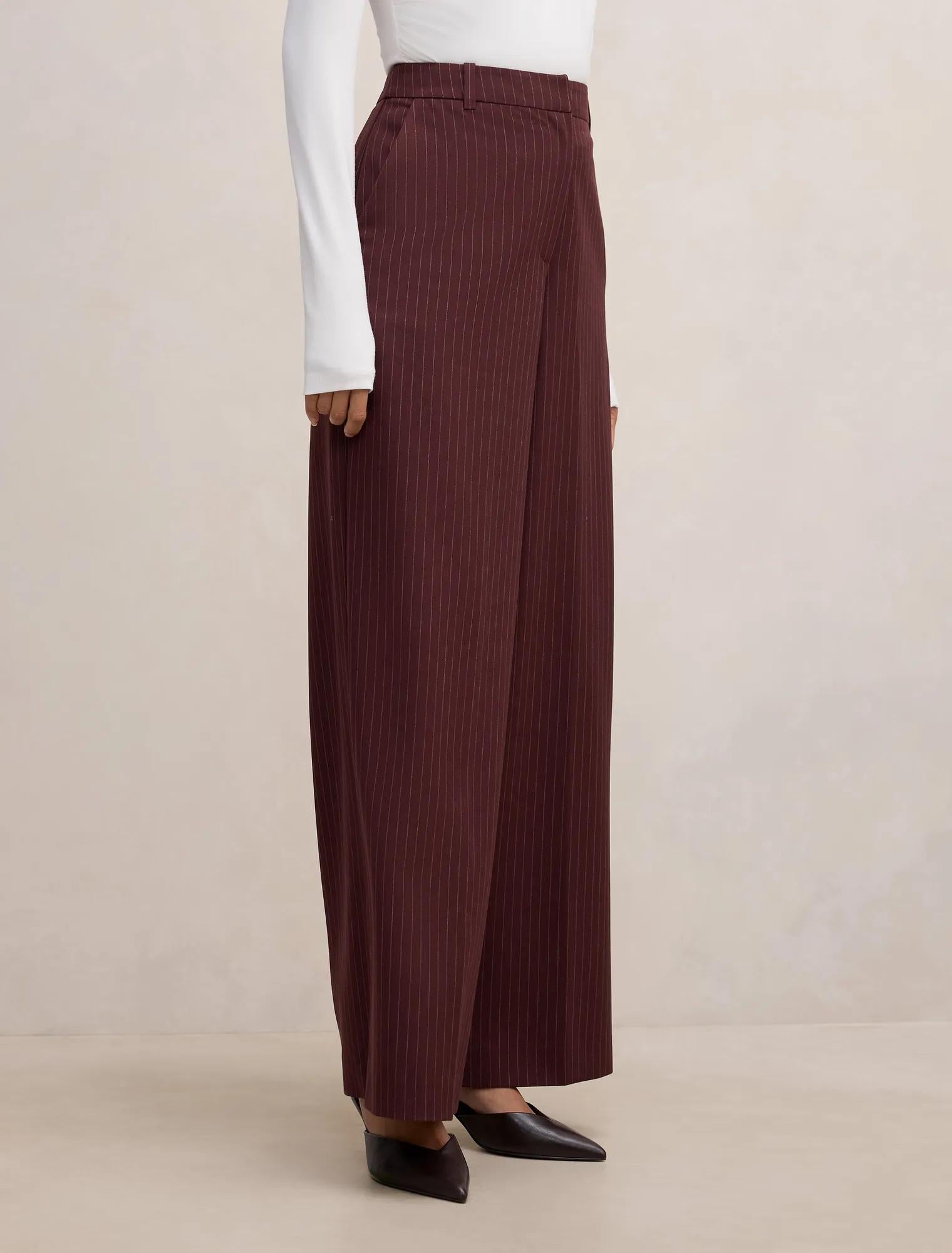 Paloma Petite Pinstripe Wide Leg Pants Berry Pinstripe Suit