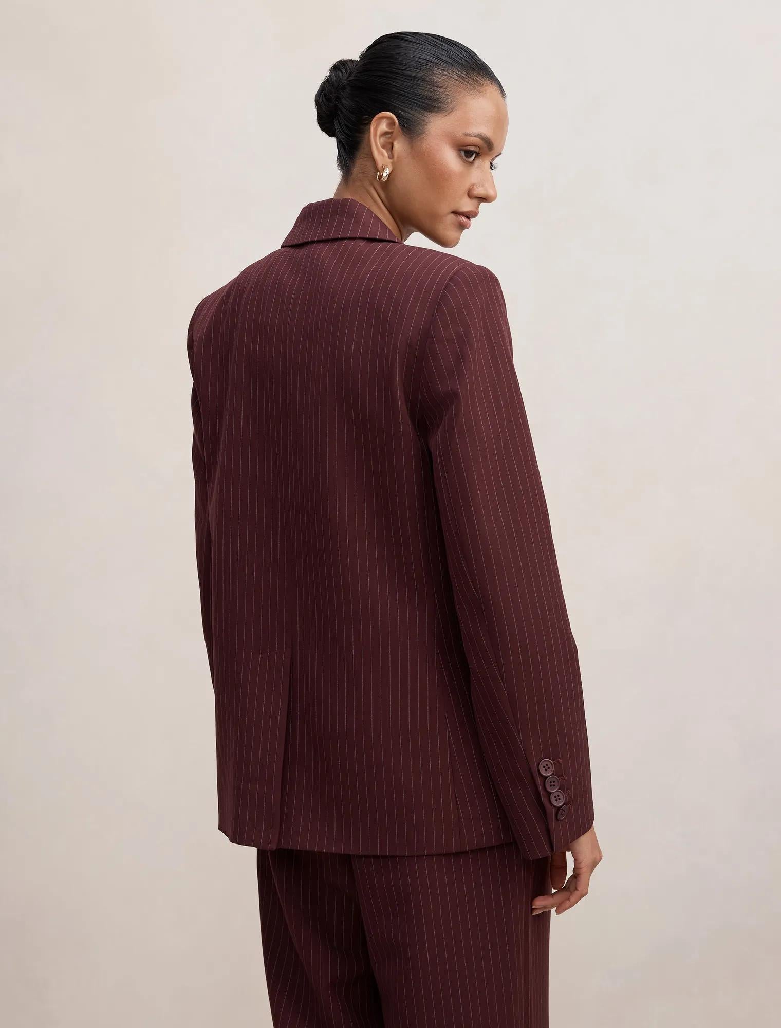 Paloma Petite Single Breasted Blazer Berry Pinstripe Suit