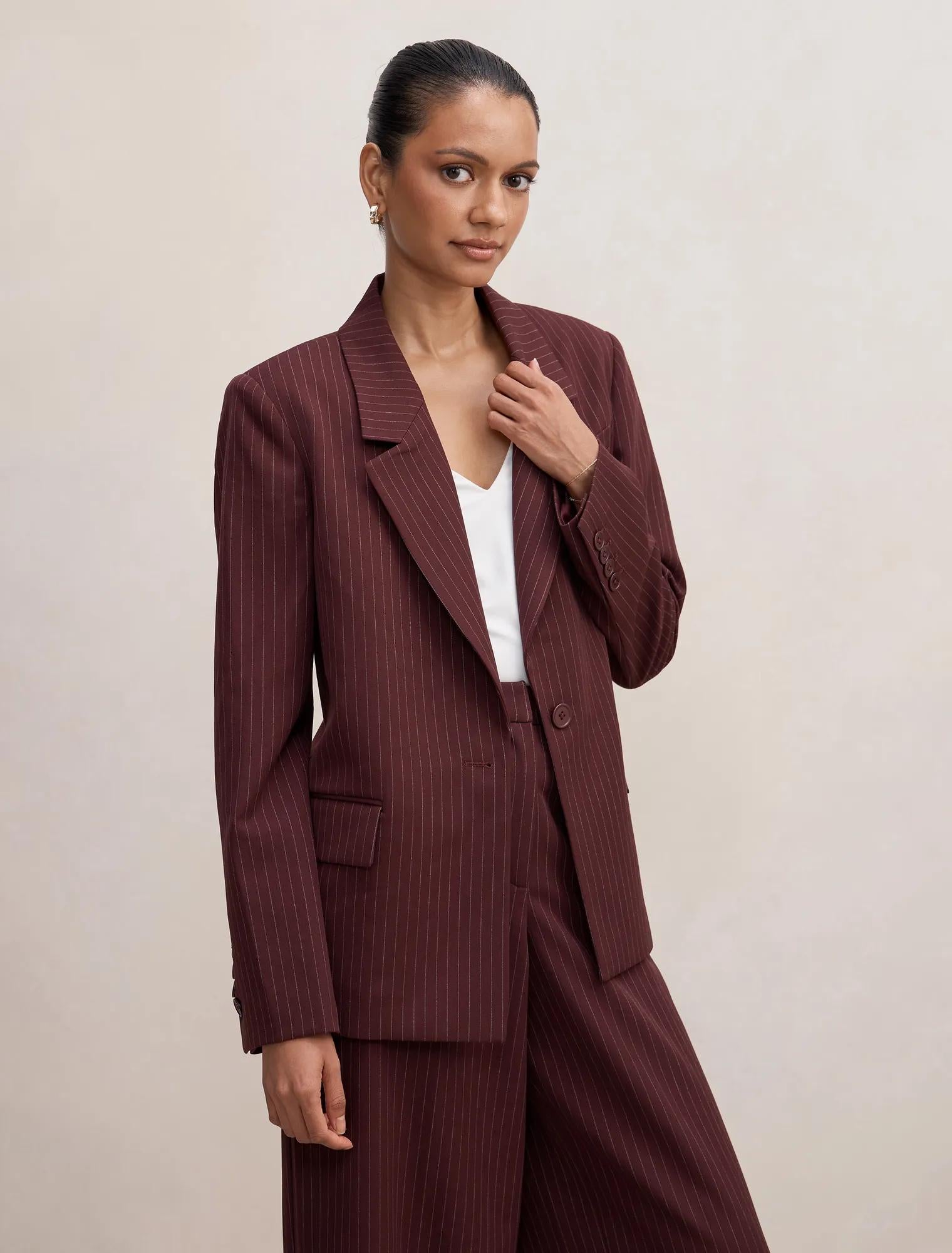 Paloma Petite Single Breasted Blazer Berry Pinstripe Suit