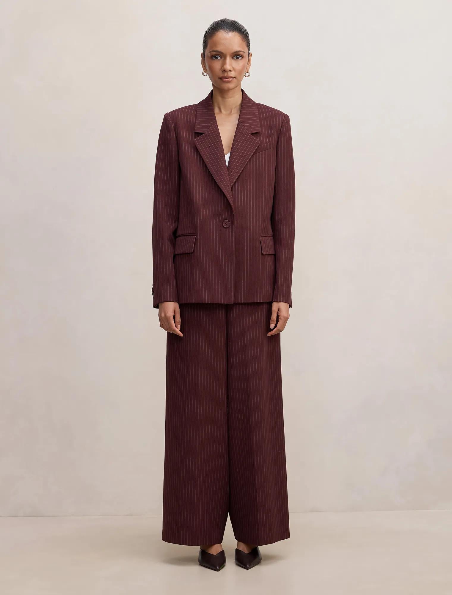 Paloma Petite Single Breasted Blazer Berry Pinstripe Suit