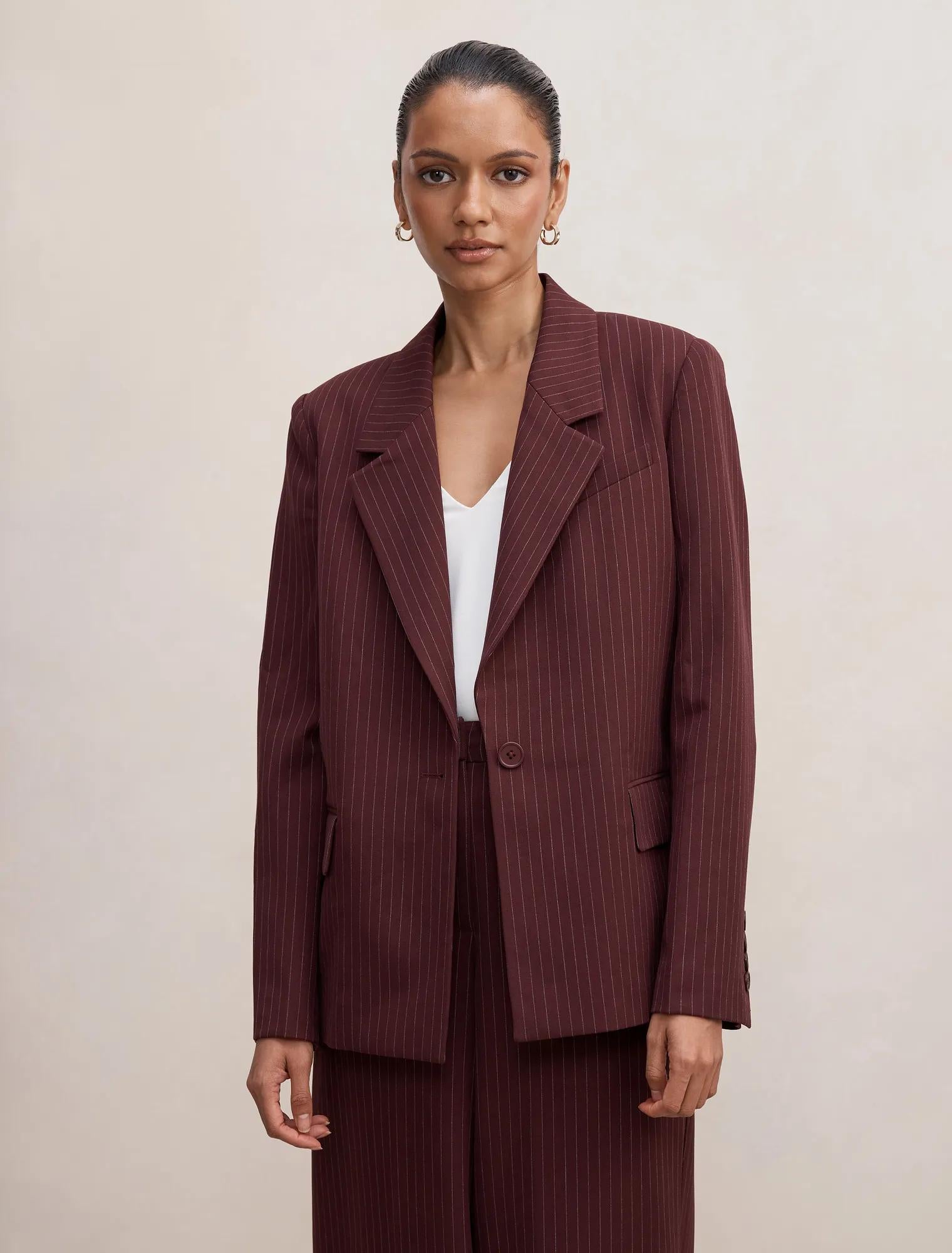 Paloma Petite Single Breasted Blazer Berry Pinstripe Suit