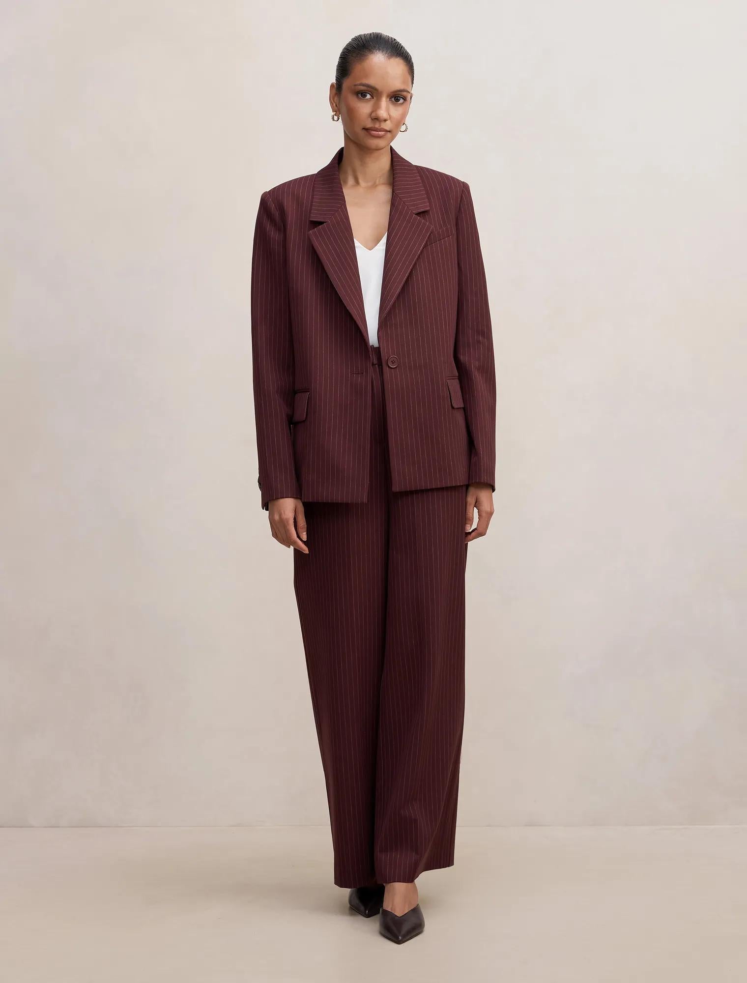 Paloma Petite Single Breasted Blazer Berry Pinstripe Suit