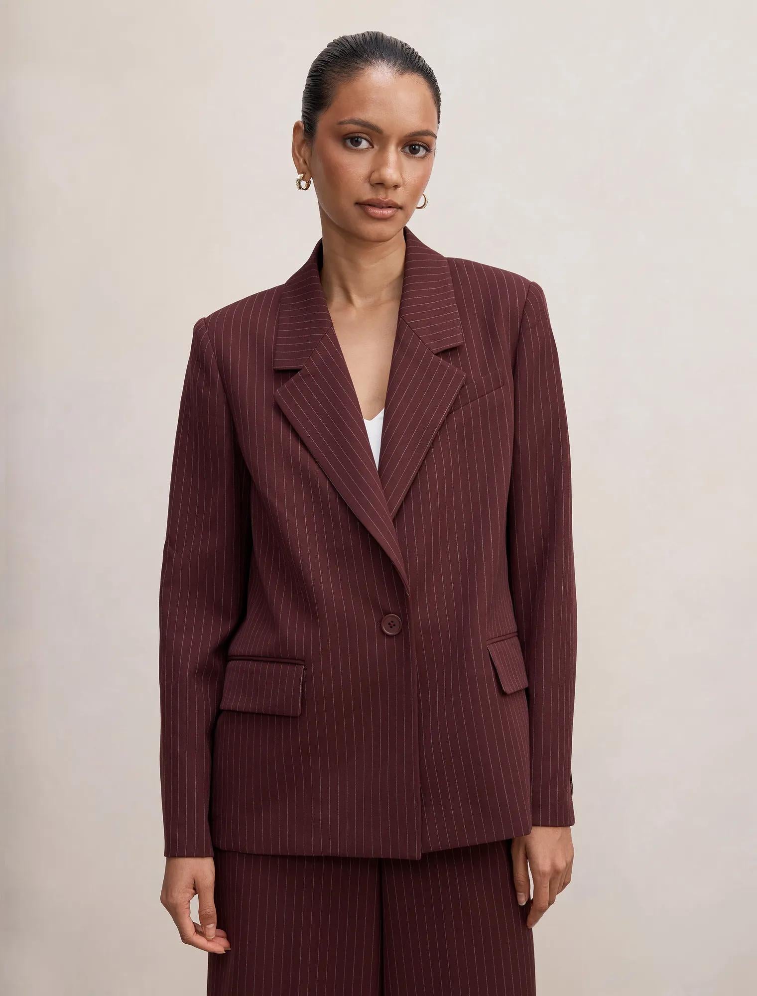 Paloma Petite Single Breasted Blazer Berry Pinstripe Suit
