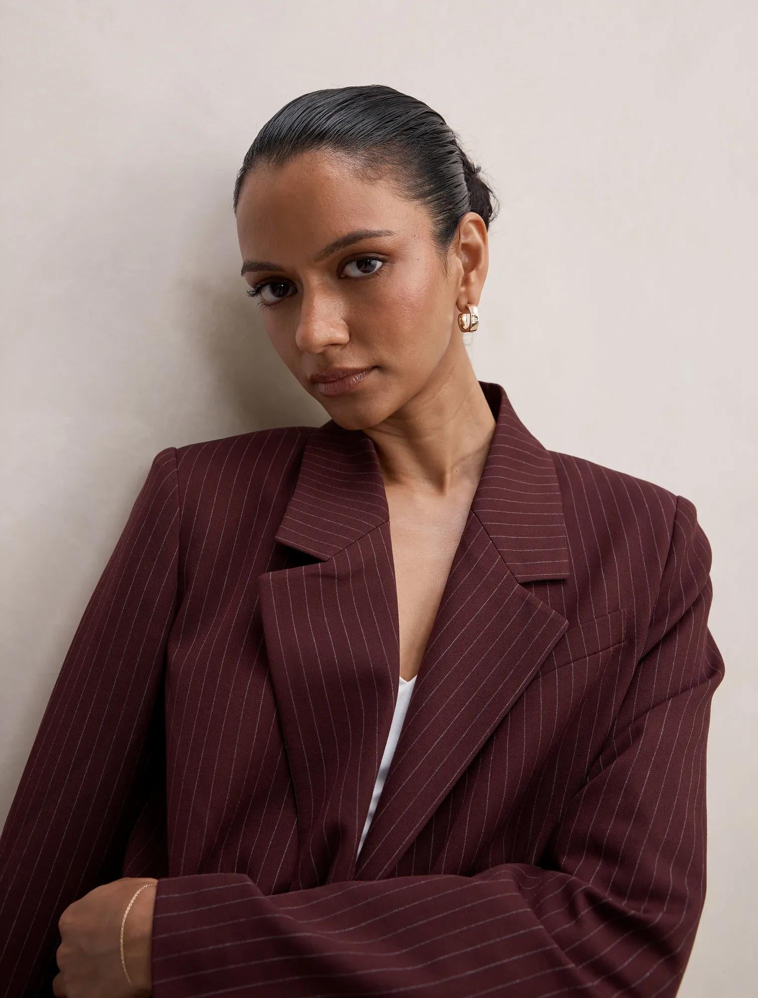 Paloma Petite Single Breasted Blazer Berry Pinstripe Suit