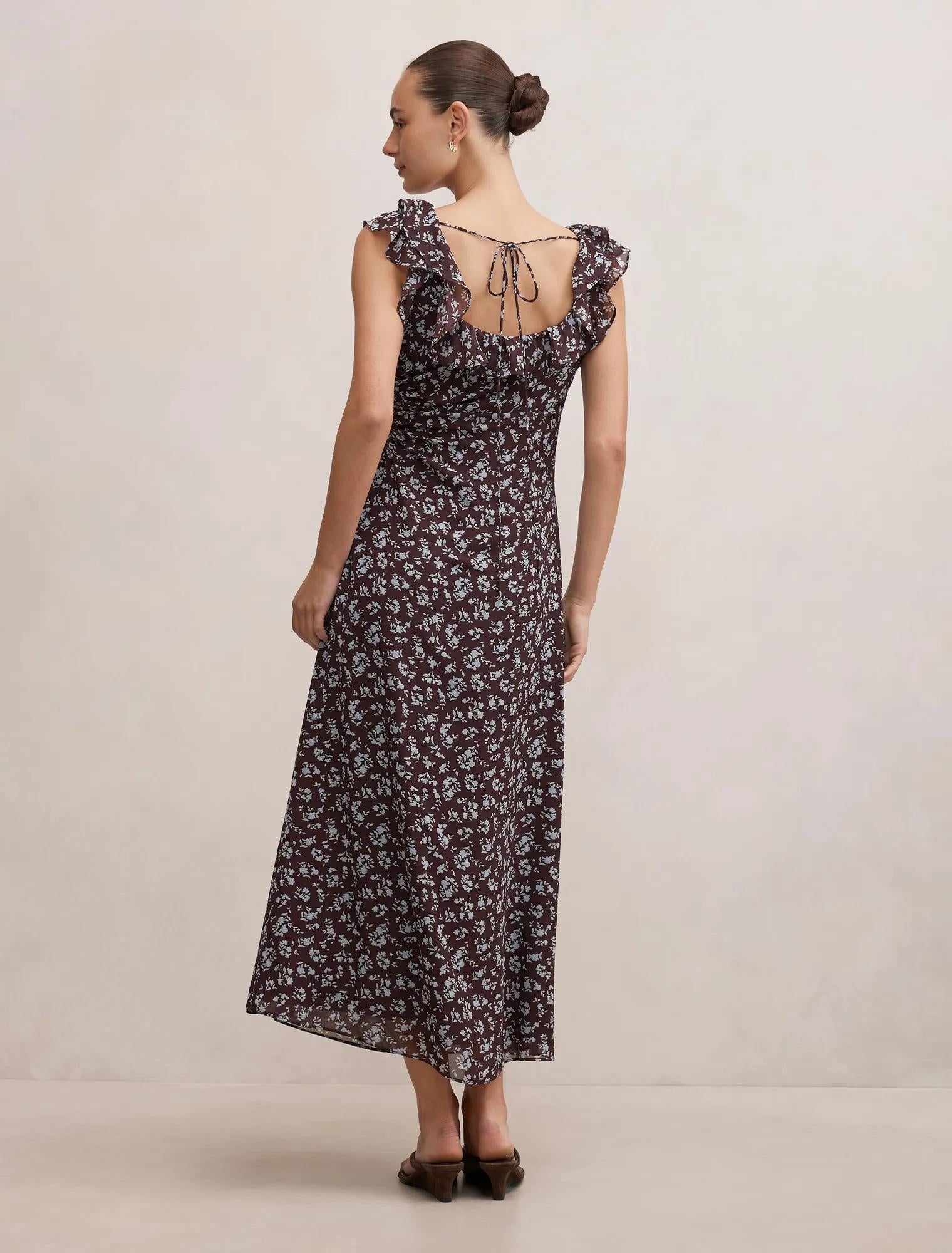 Paige Ruffle Midi Dress Choc Ray Ditsy