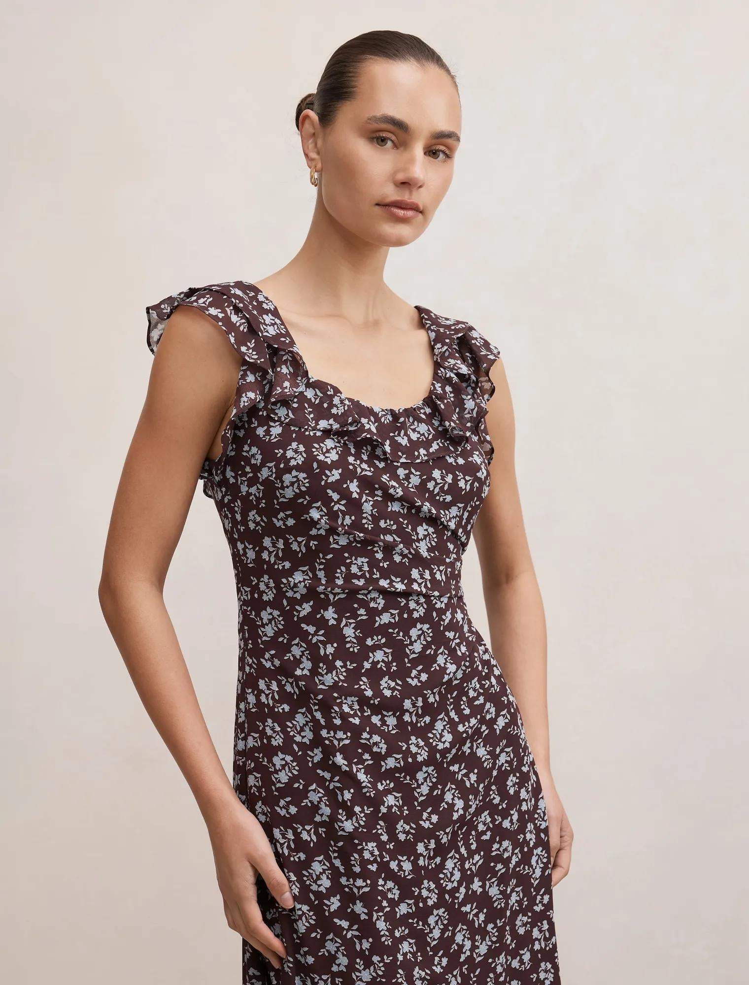Paige Ruffle Midi Dress Choc Ray Ditsy