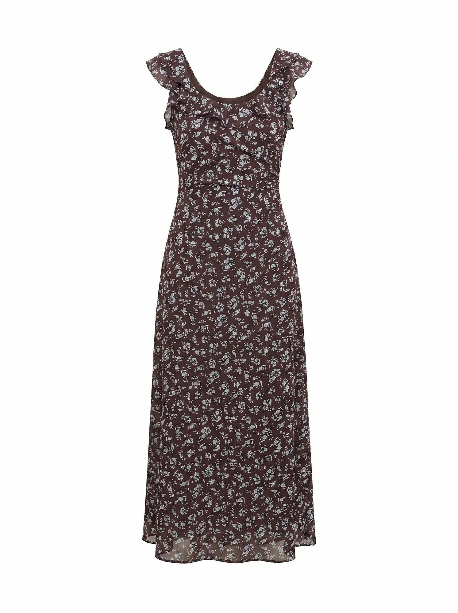 Paige Ruffle Midi Dress Choc Ray Ditsy_mannequin