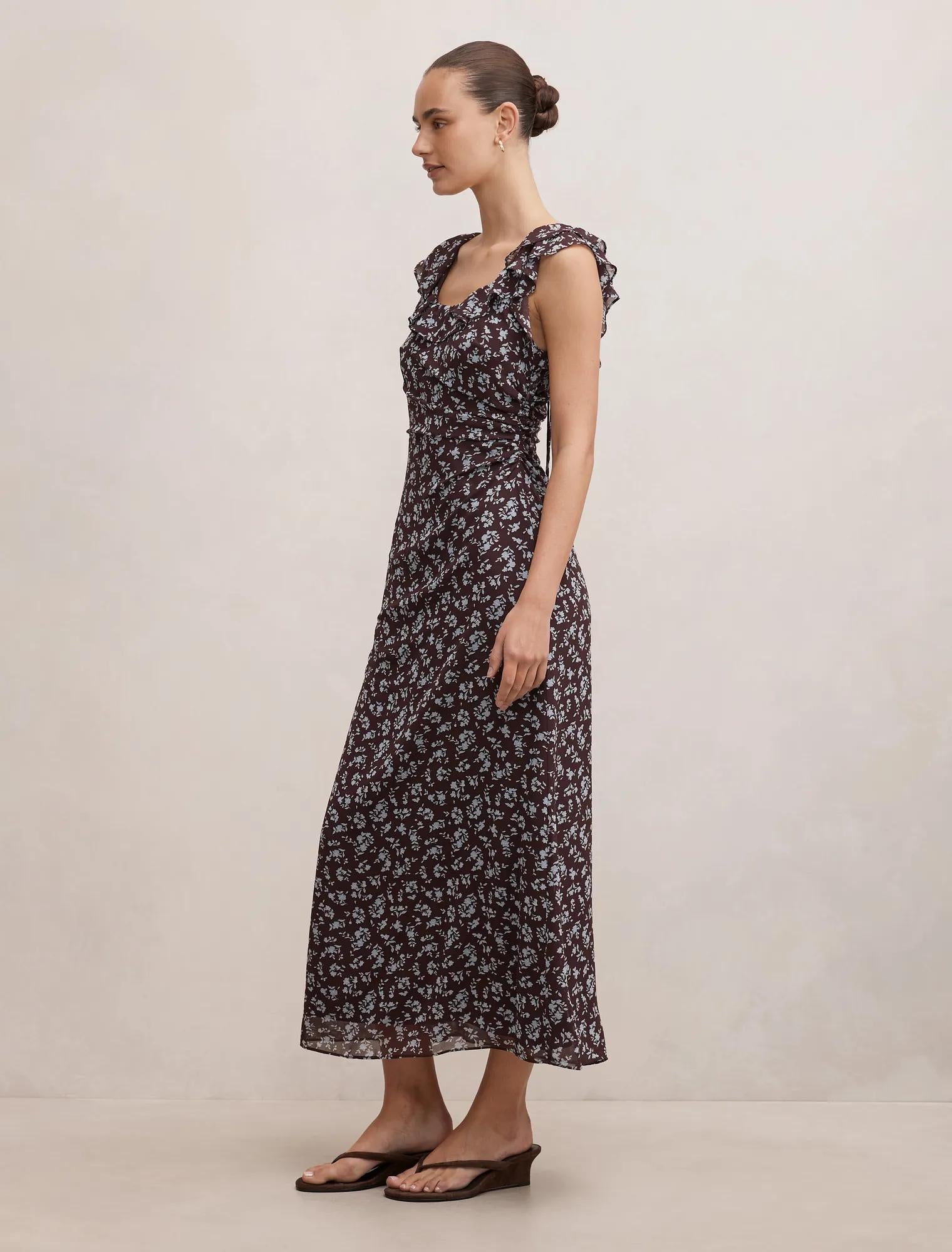 Paige Ruffle Midi Dress Choc Ray Ditsy
