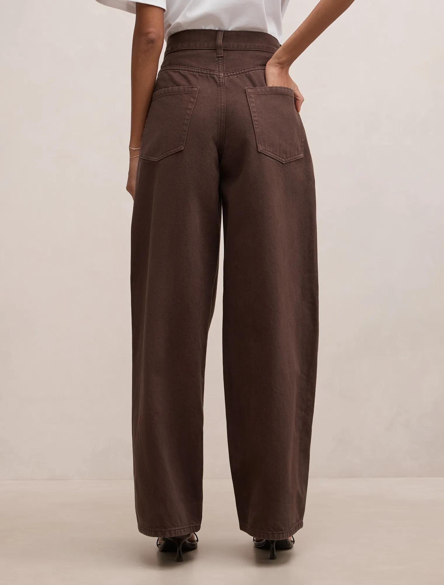 Gia Petite High Rise Wide Leg Jean Chocolate
