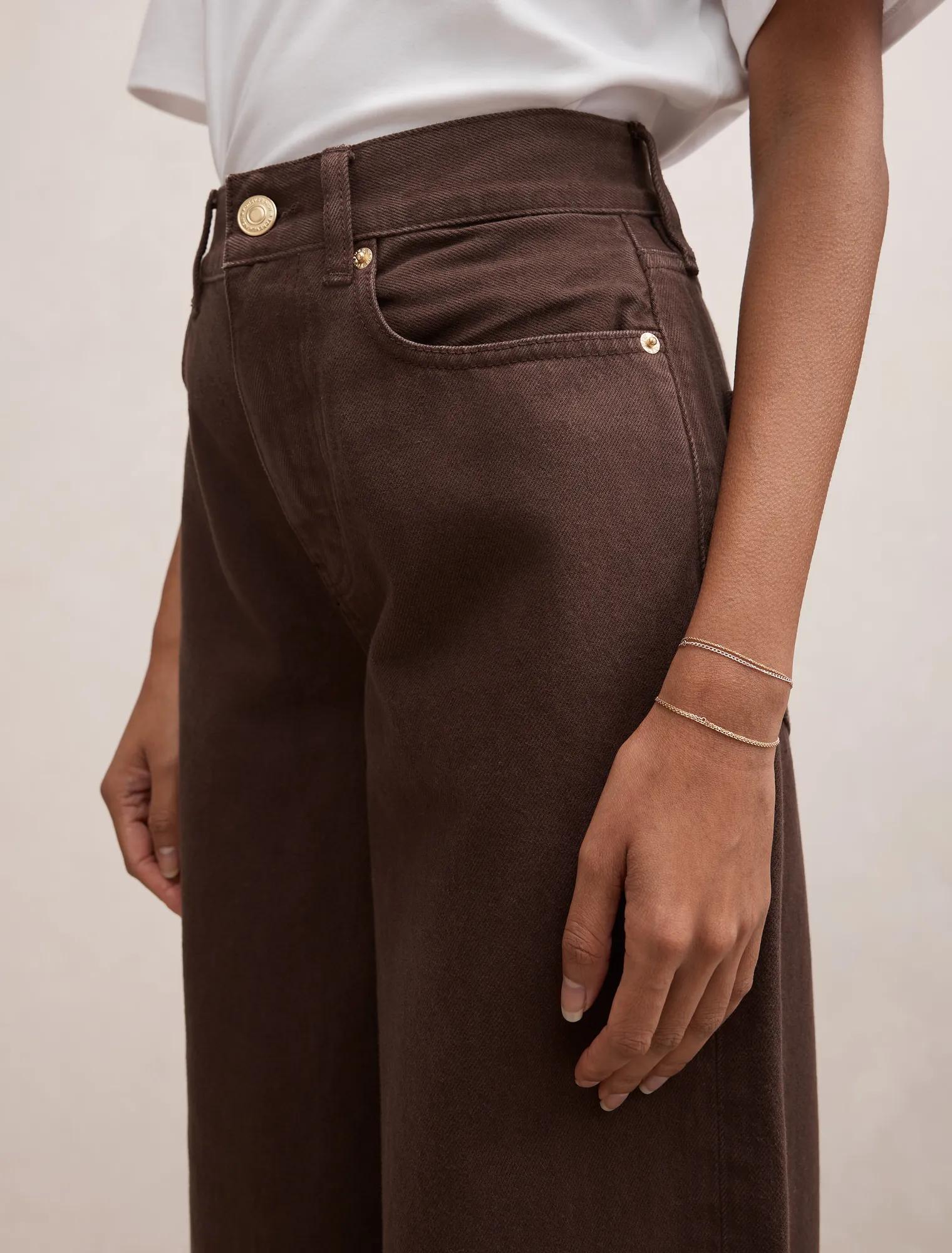 Gia Petite High Rise Wide Leg Jean Chocolate