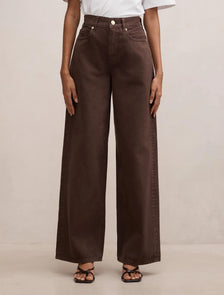 Gia Petite High Rise Wide Leg Jean Chocolate