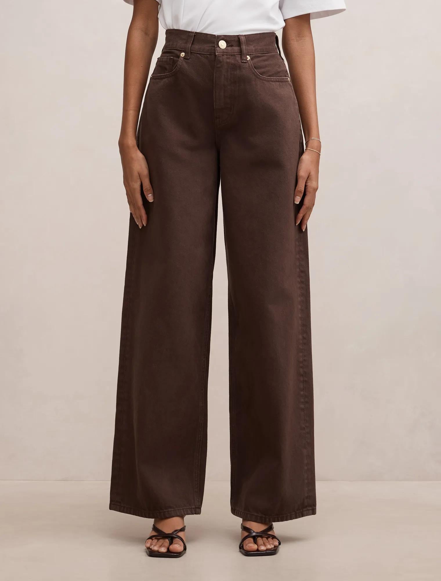 Gia Petite High Rise Wide Leg Jean Chocolate