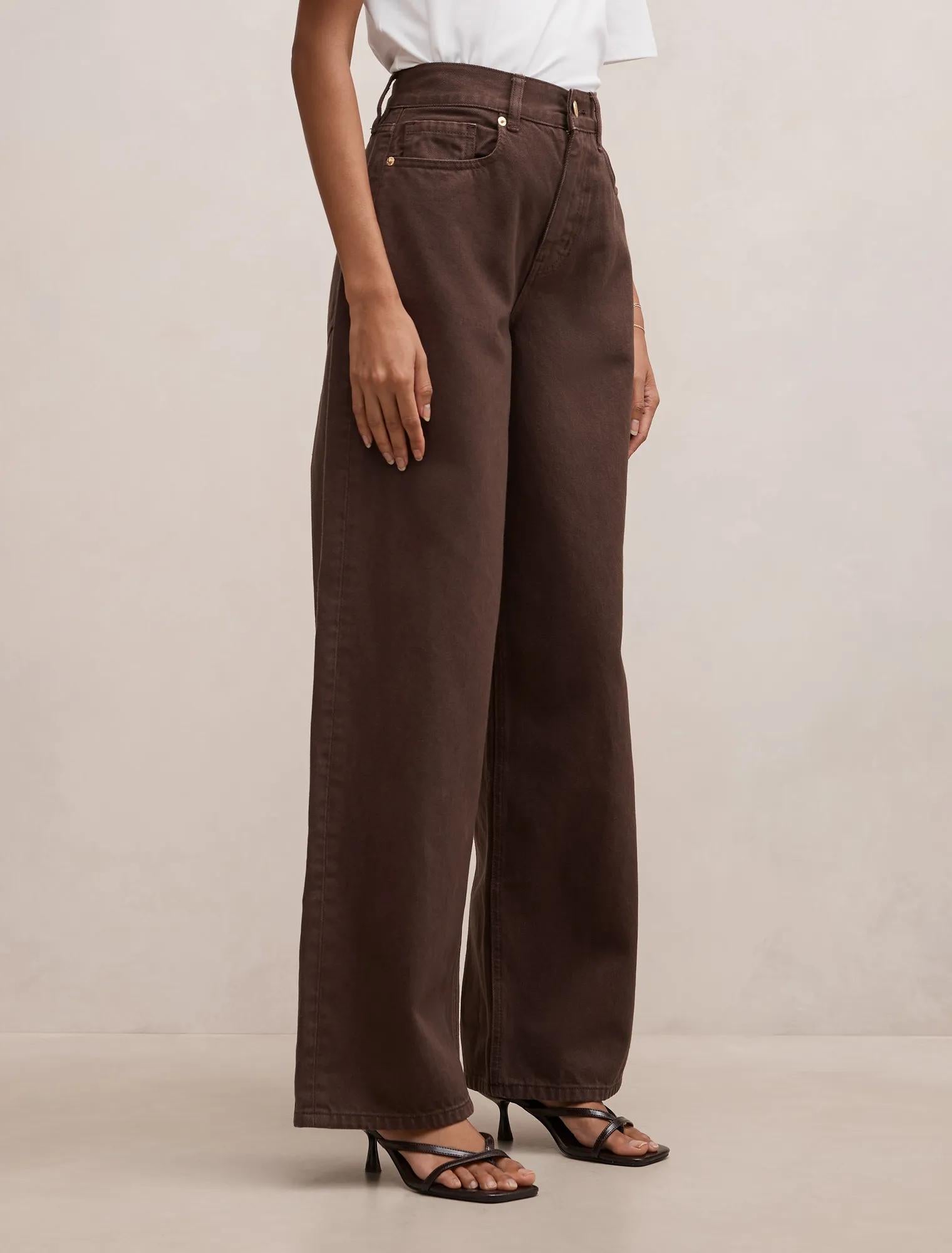 Gia Petite High Rise Wide Leg Jean Chocolate