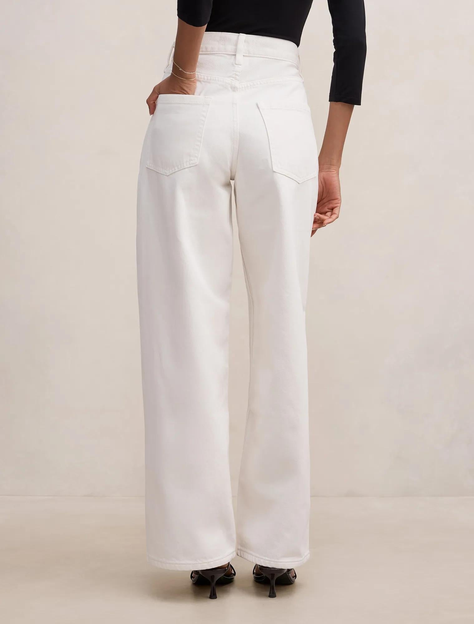 Gia Petite High Rise Wide Leg Jean Ecru