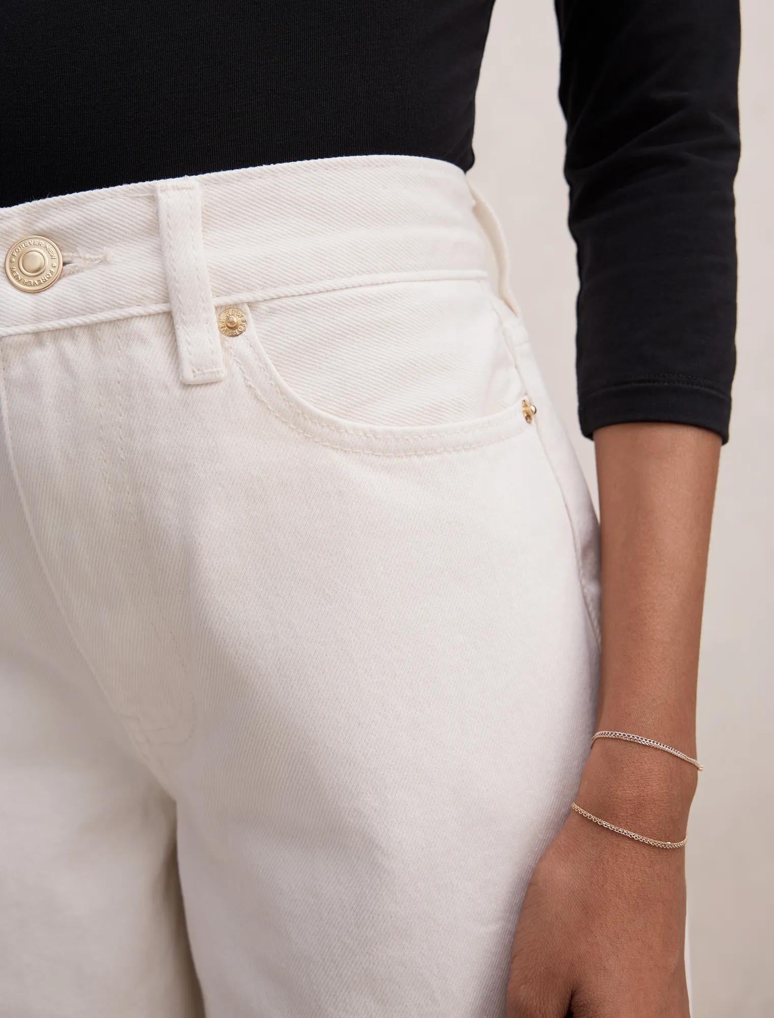Gia Petite High Rise Wide Leg Jean Ecru