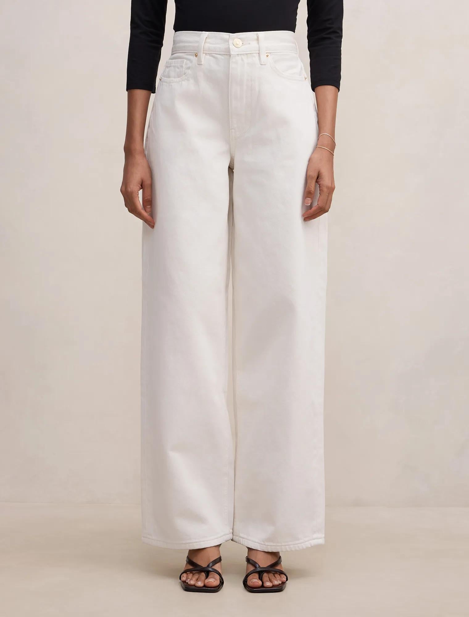 Gia Petite High Rise Wide Leg Jean Ecru