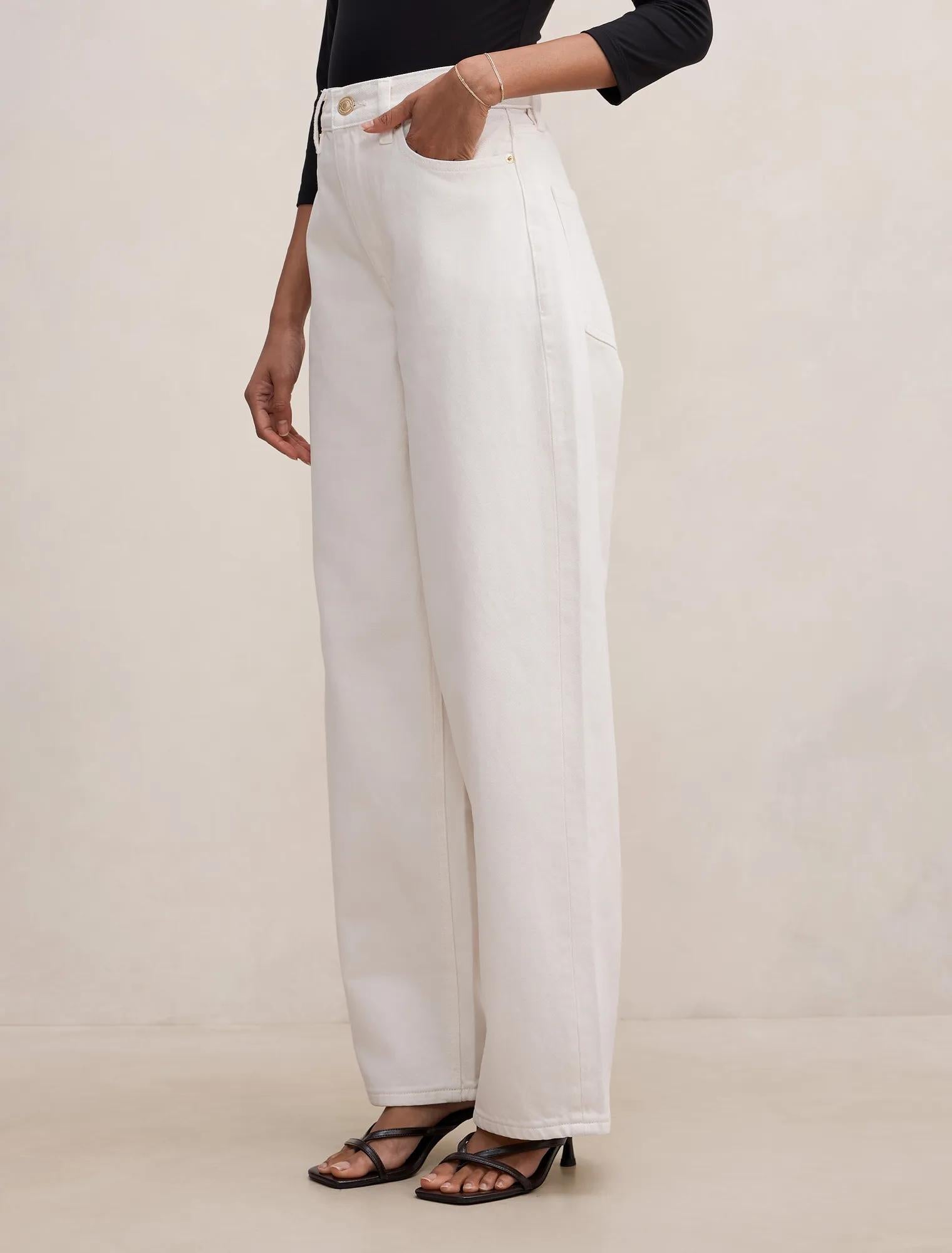 Gia Petite High Rise Wide Leg Jean Ecru