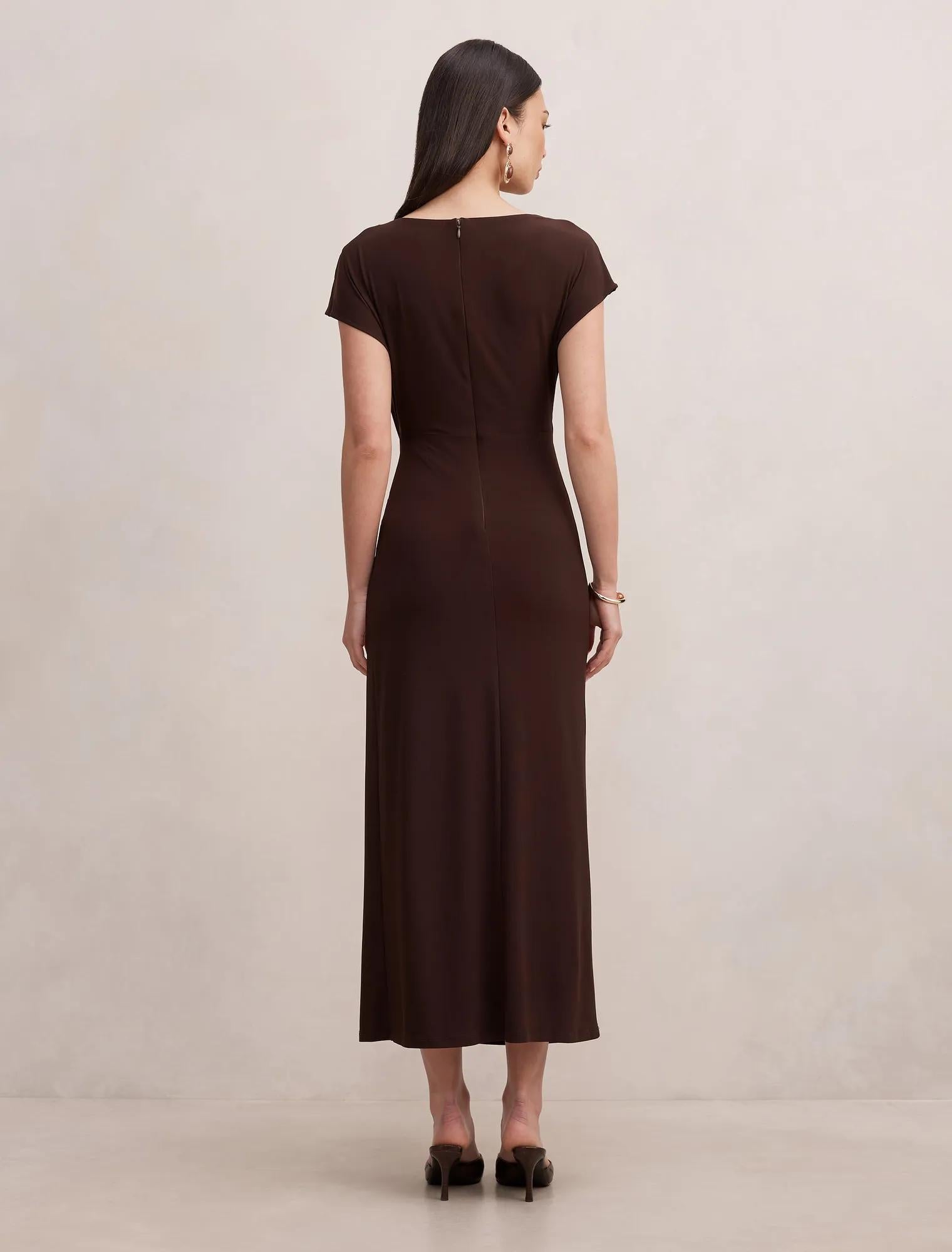Lacie Draped Jersey Midi Dress Chocolate