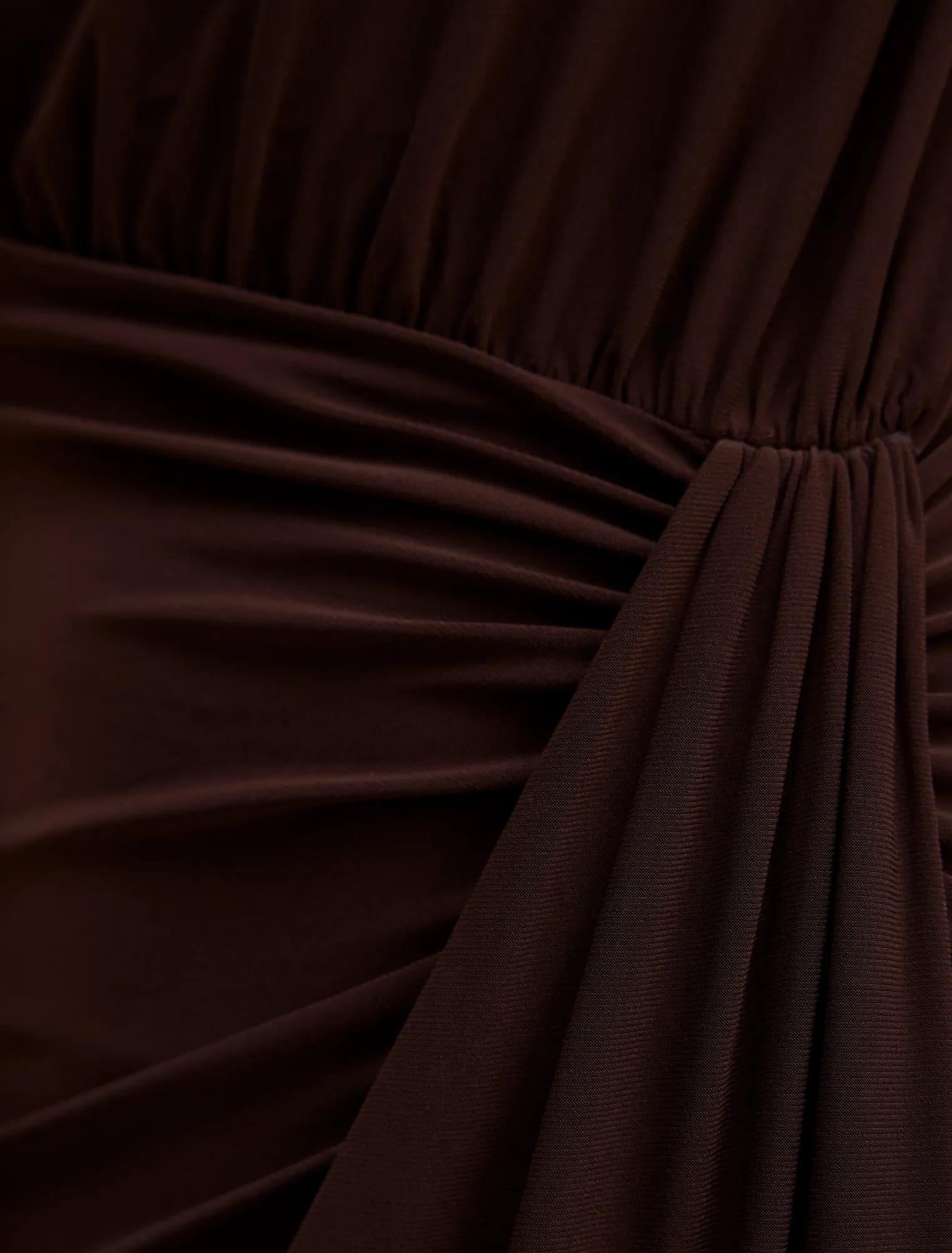 Lacie Draped Jersey Midi Dress Chocolate
