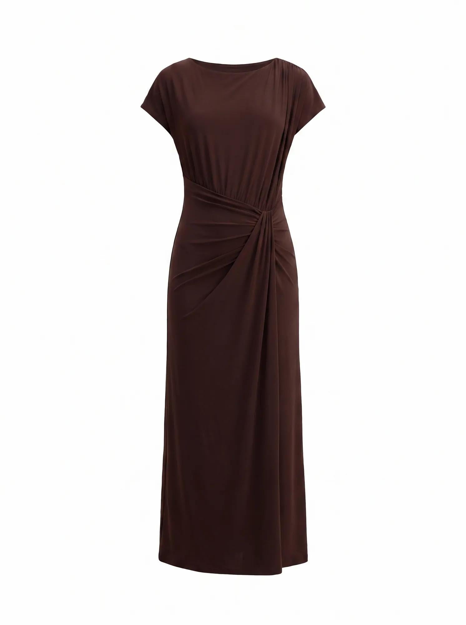 Lacie Draped Jersey Midi Dress Chocolate