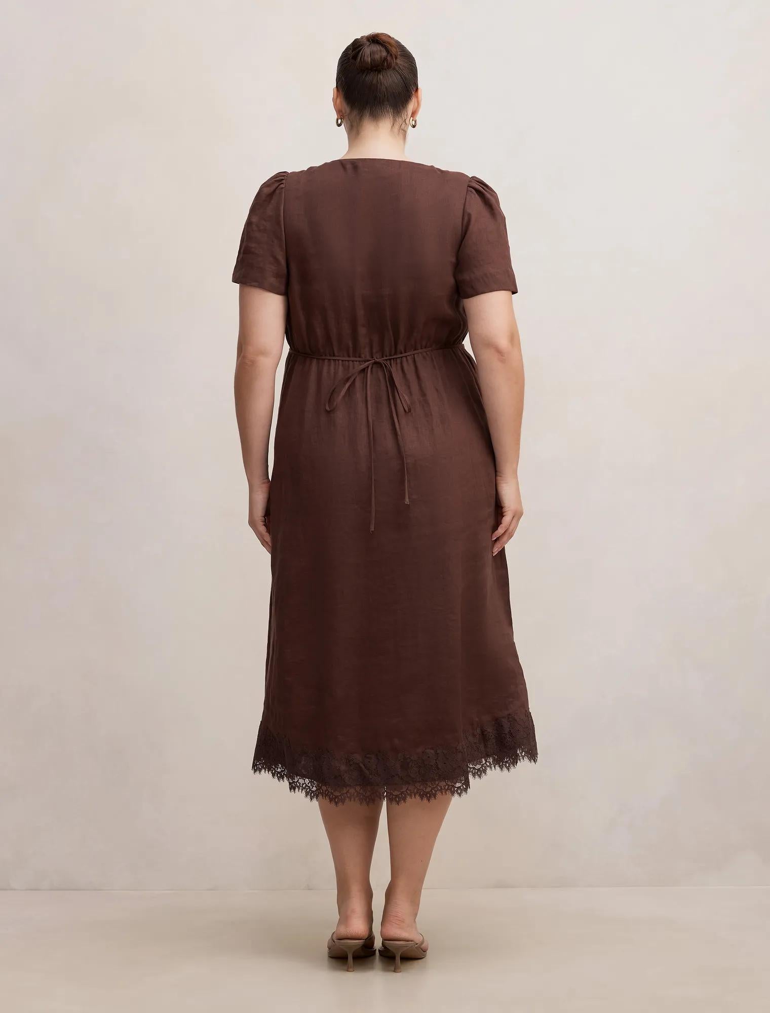 Zali Curve Lace Linen Midi Dress Chocolate