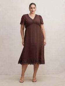 Zali Curve Lace Linen Midi Dress Chocolate