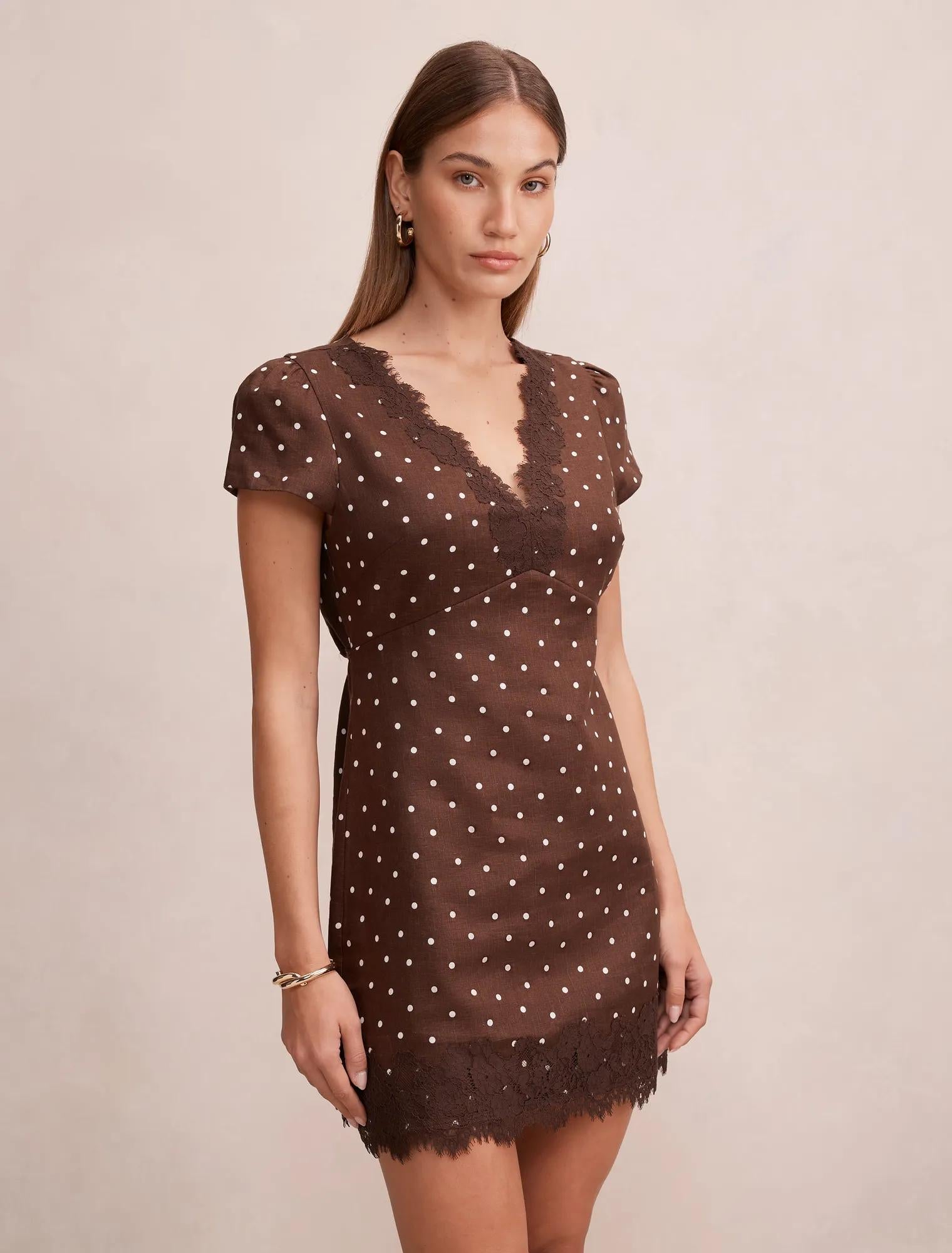 Lexi Lace Trim Linen Mini Dress Findon Spot