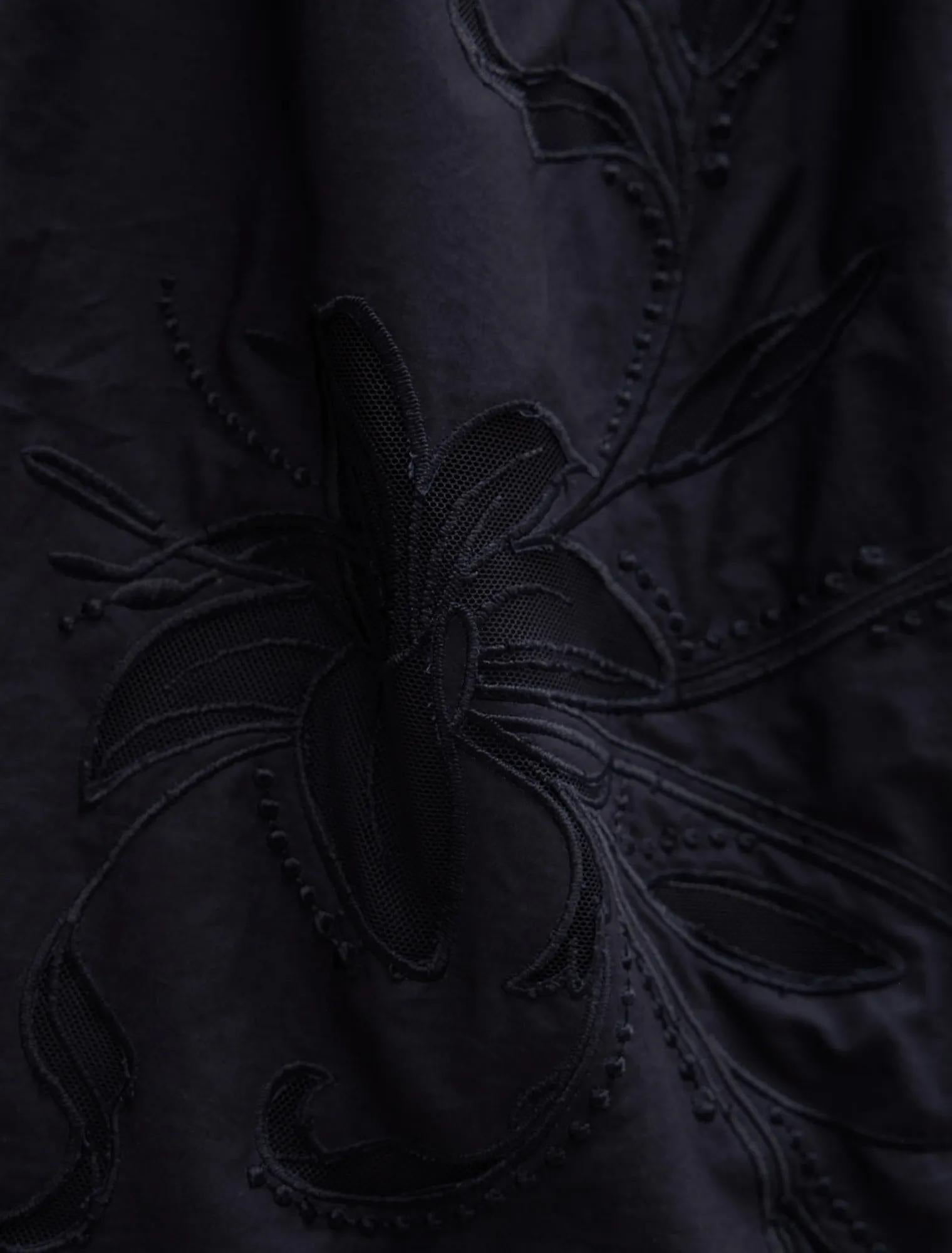 Matilda Curve Embroidered Tie Midi Dress Navy