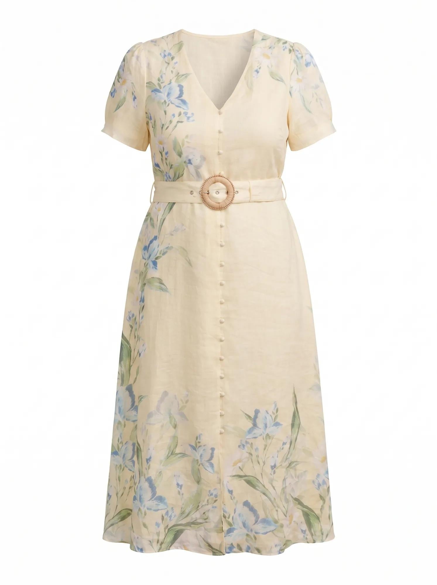 Calissa Curve V-Neck Short Sleeve Midi Light Halifax Floral