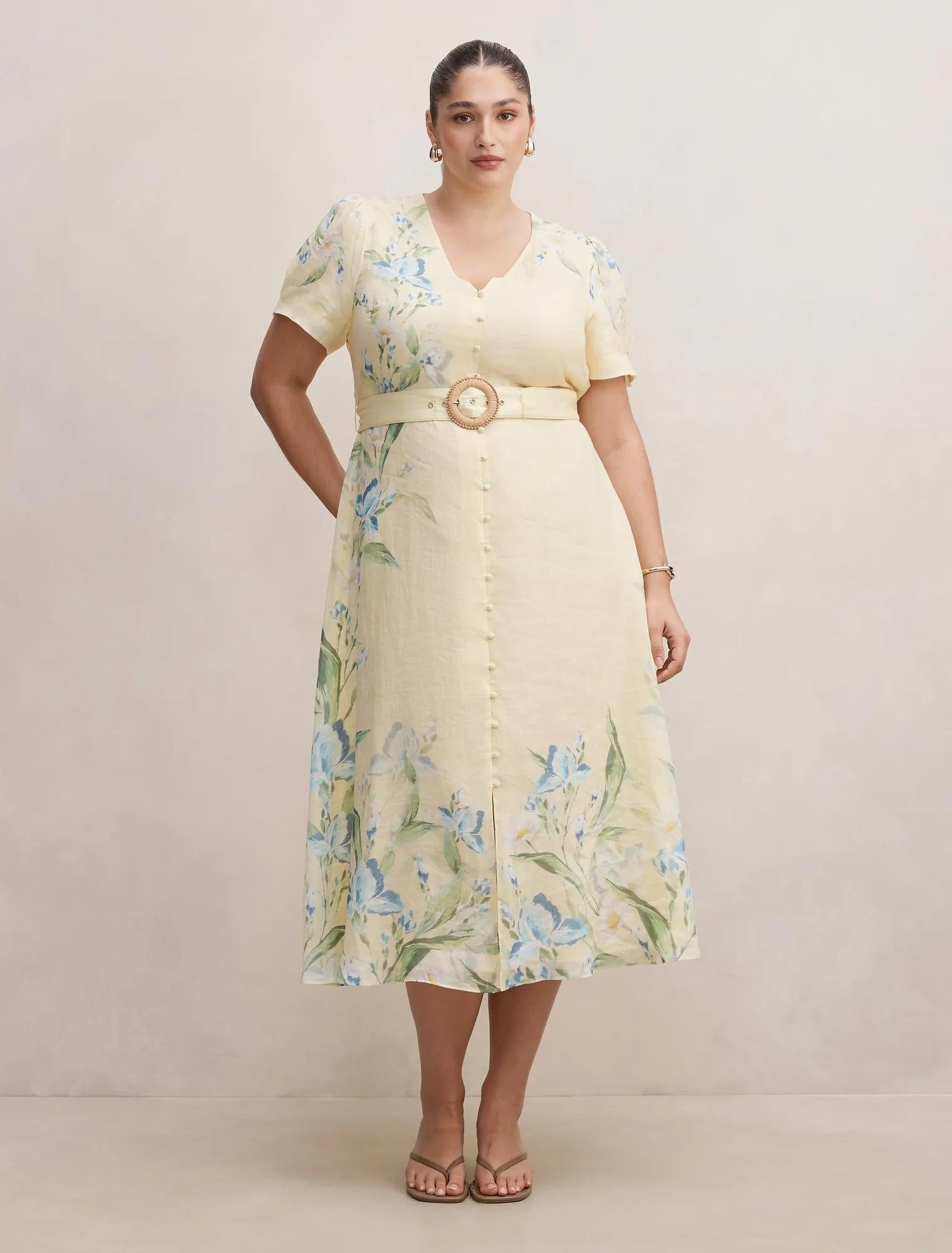 Calissa Curve V-Neck Short Sleeve Midi Light Halifax Floral