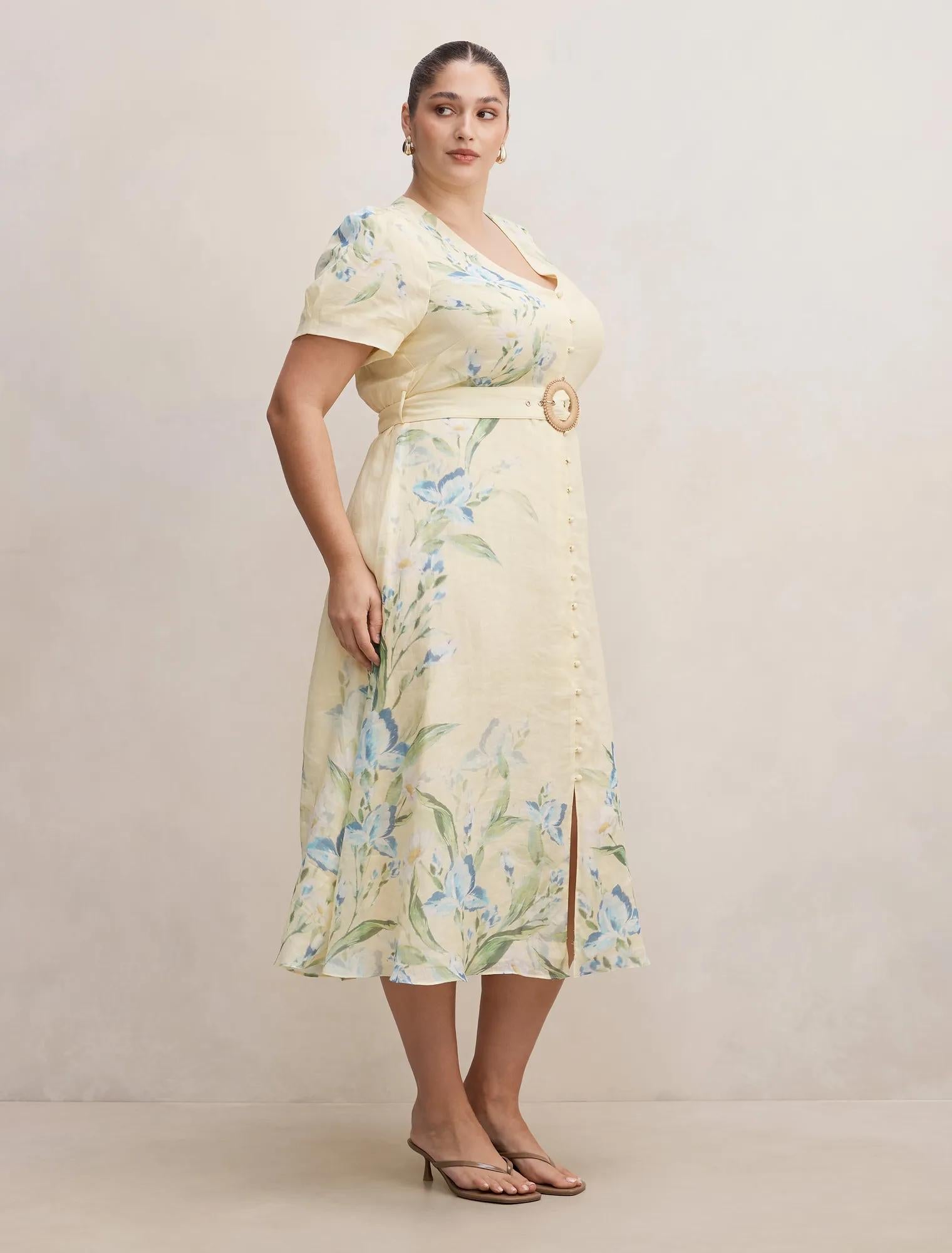 Calissa Curve V-Neck Short Sleeve Midi Light Halifax Floral