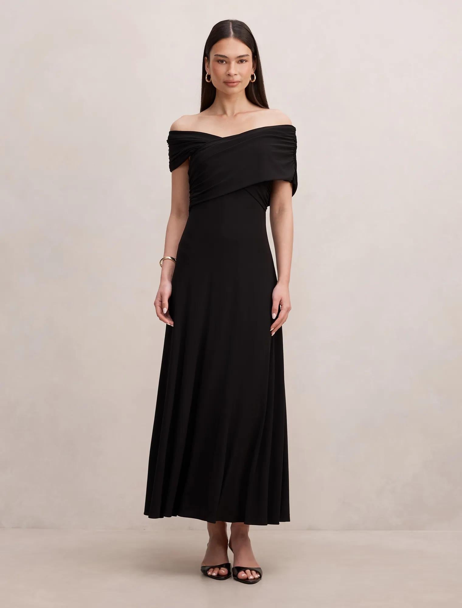 Nika Off Shoulder Midi Dress Black