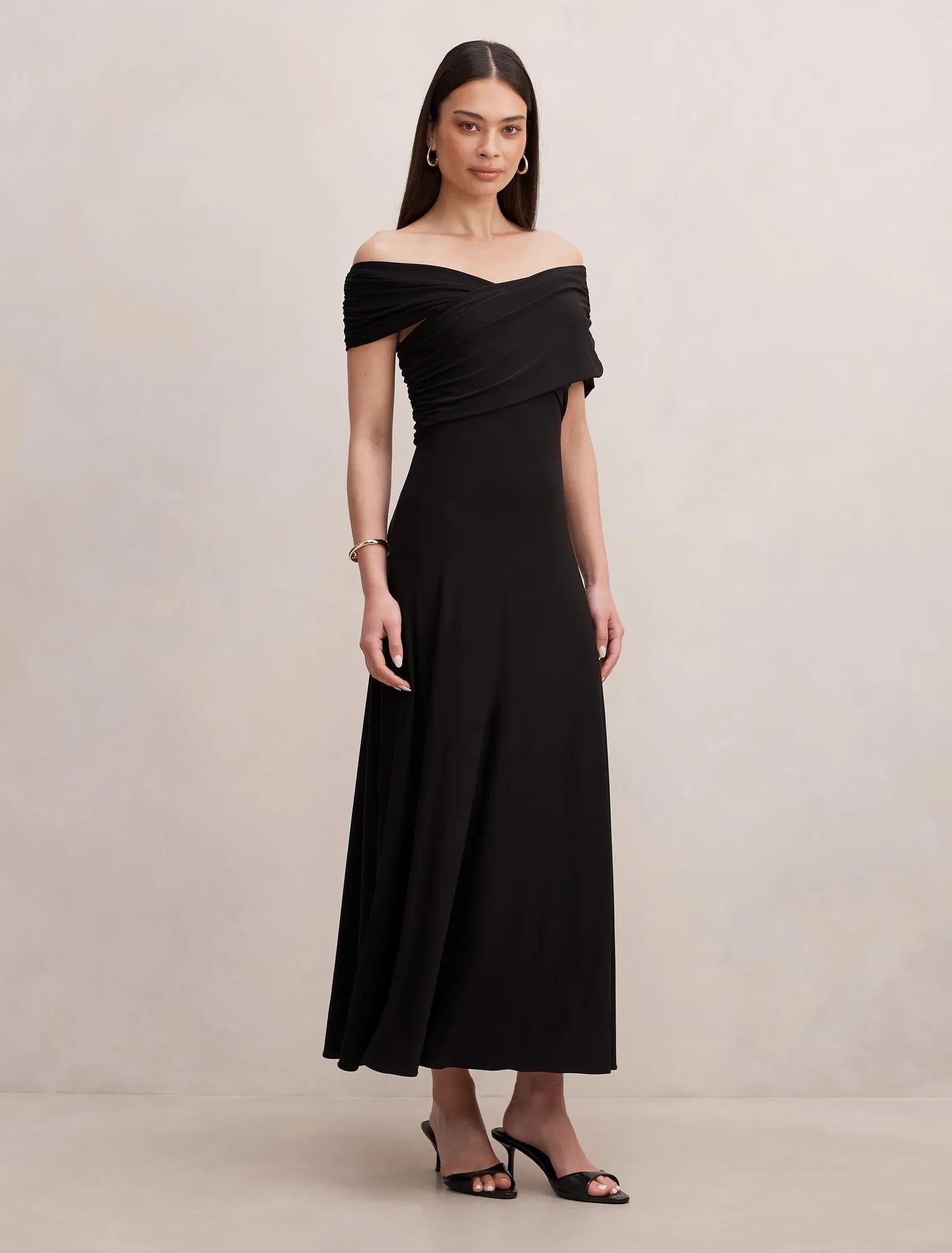 Nika Off Shoulder Midi Dress Black