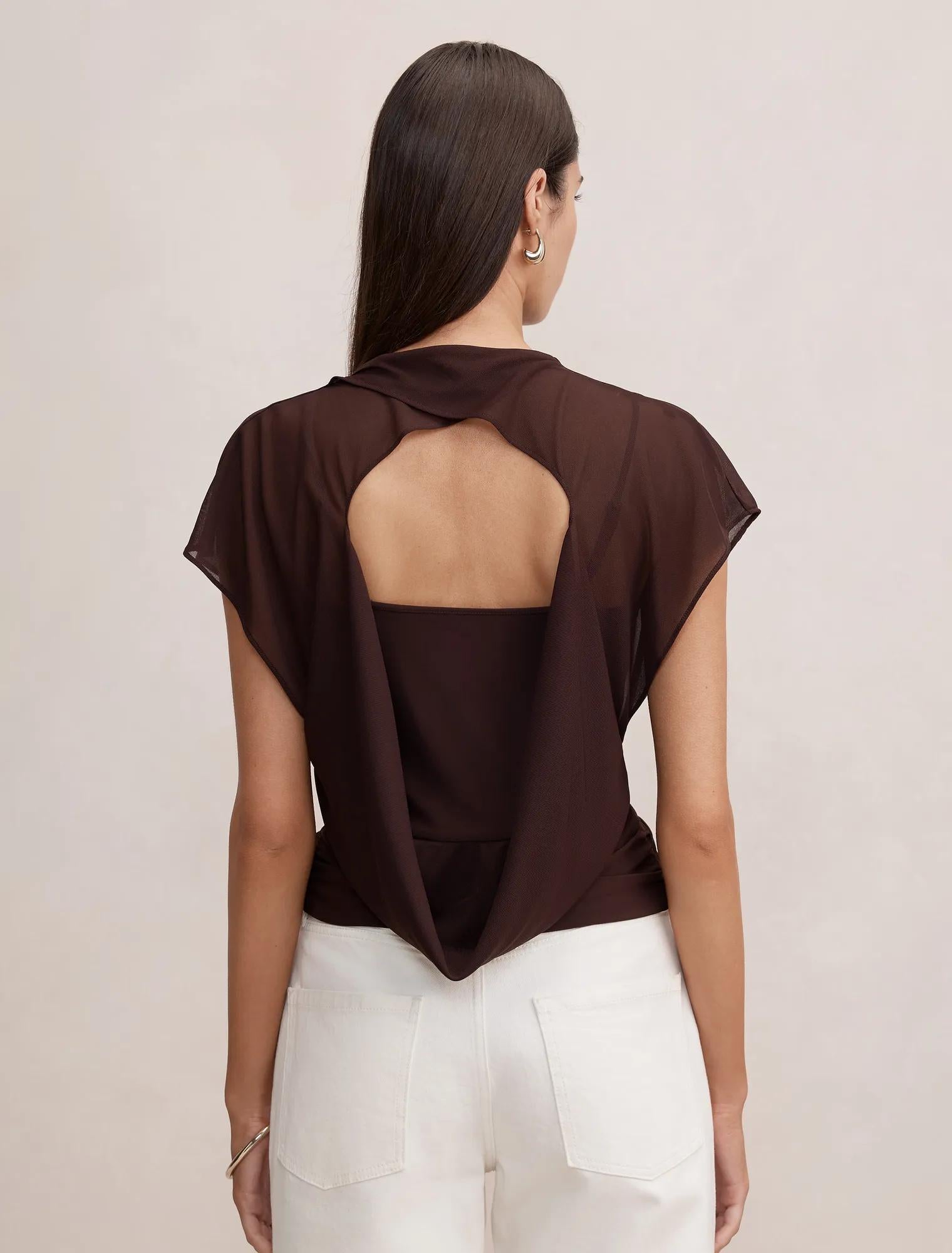 Mattie Mesh Overlay Top Chocolate