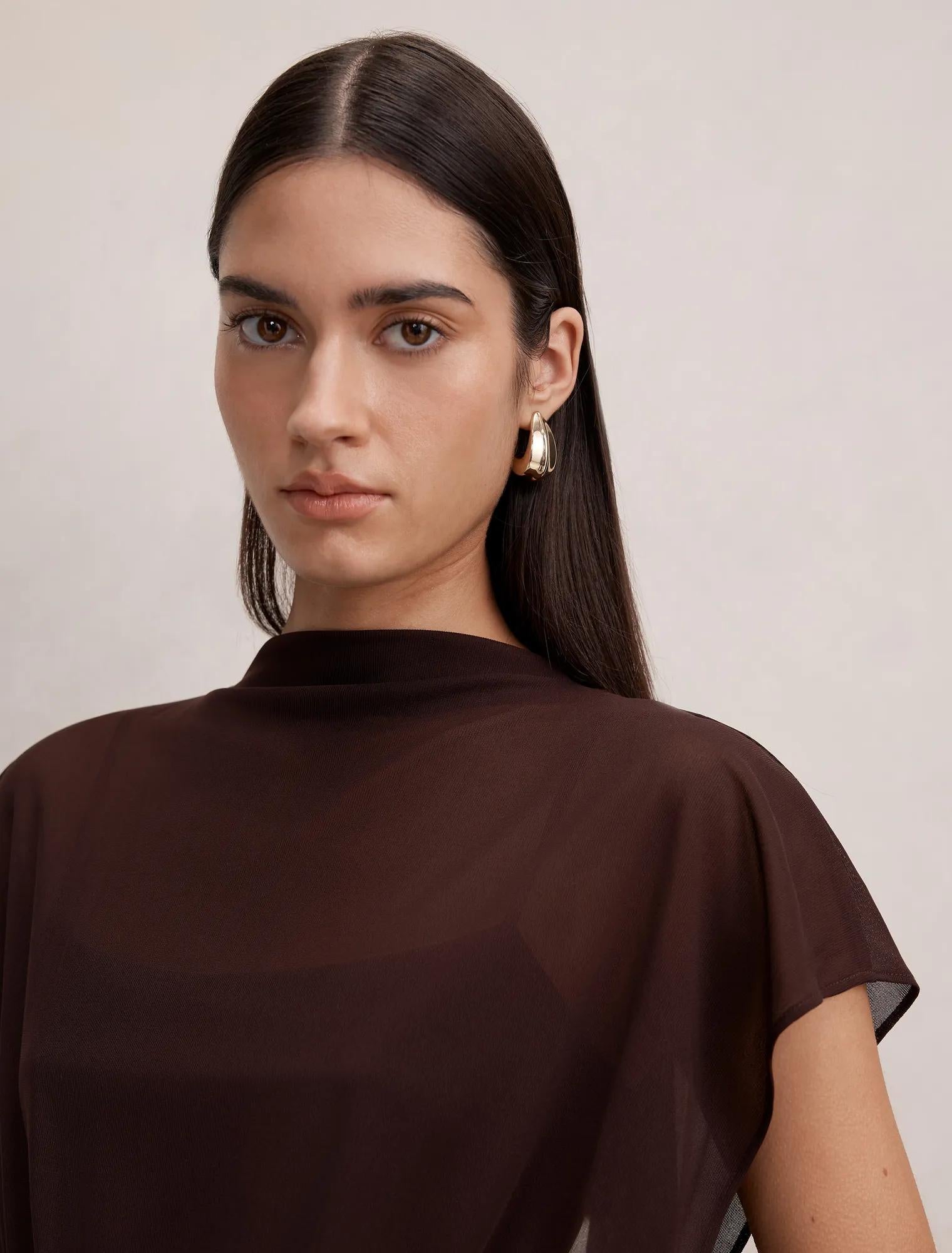 Mattie Mesh Overlay Top Chocolate
