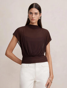 Mattie Mesh Overlay Top Chocolate