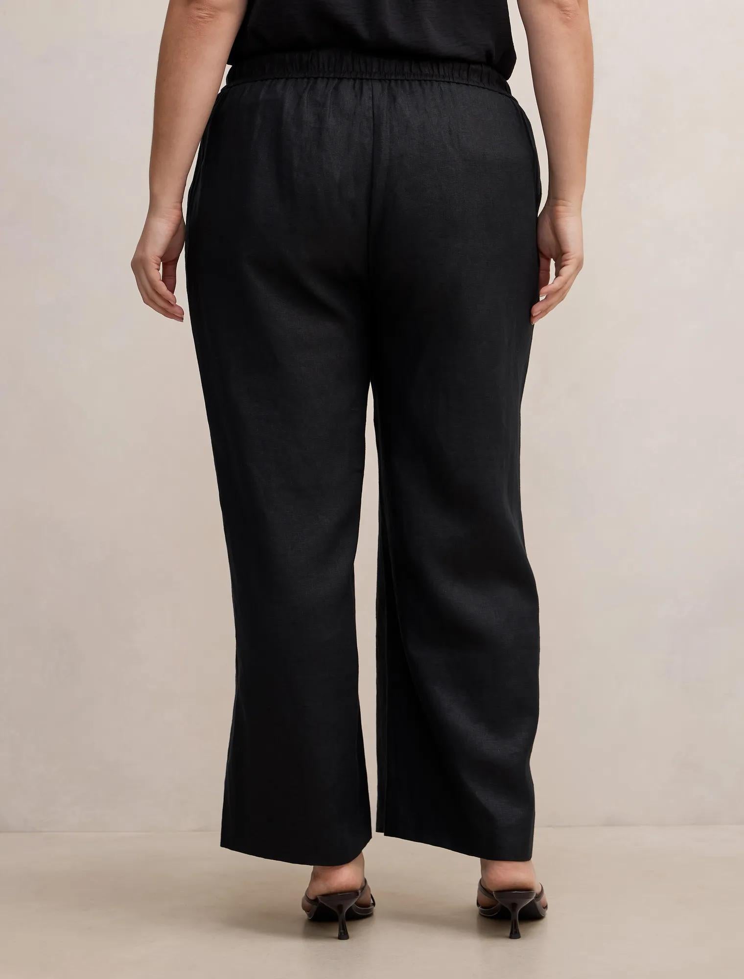 Lily Curve Linen Drawstring Pants Black